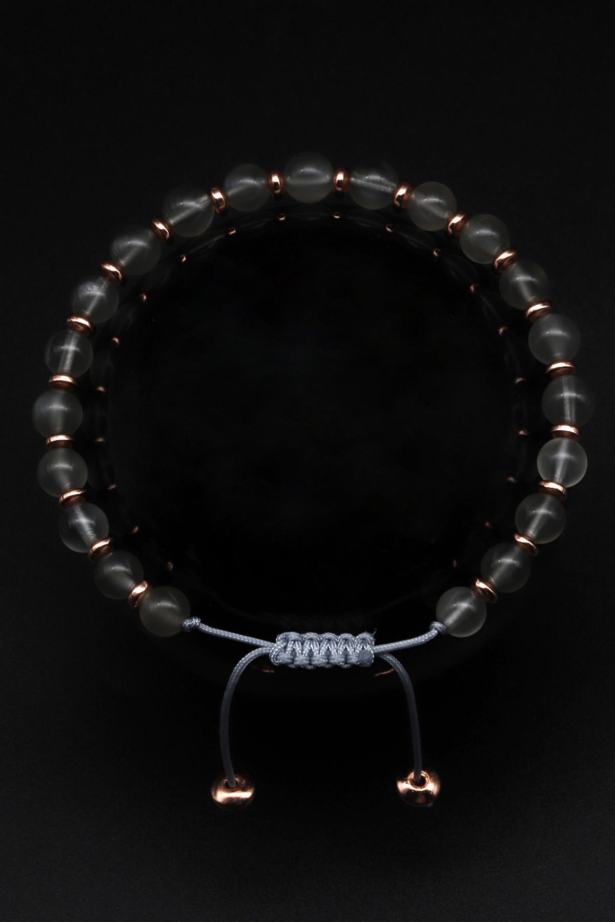 Ay Taşı Doğal Taş Makrome Örme Bileklik