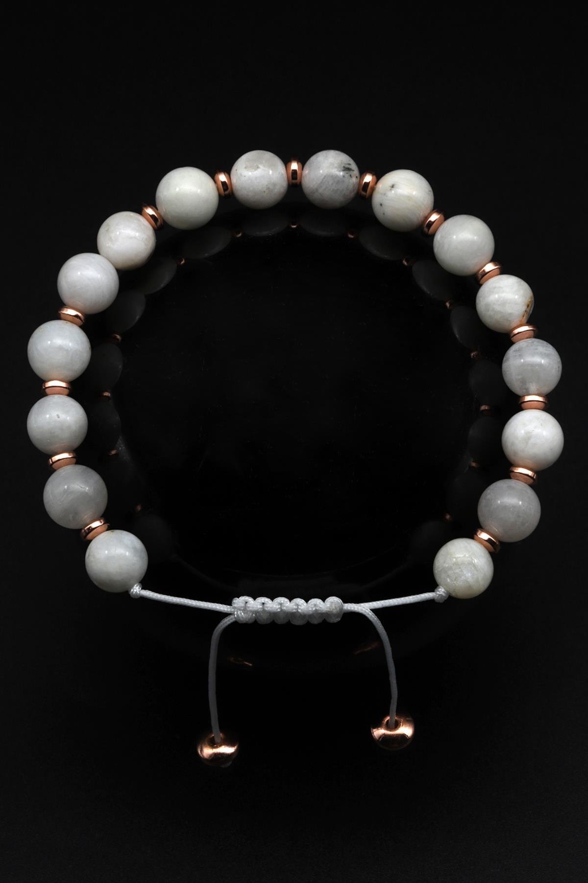 Ay Taşı Doğal Taş Makrome Örme Bileklik