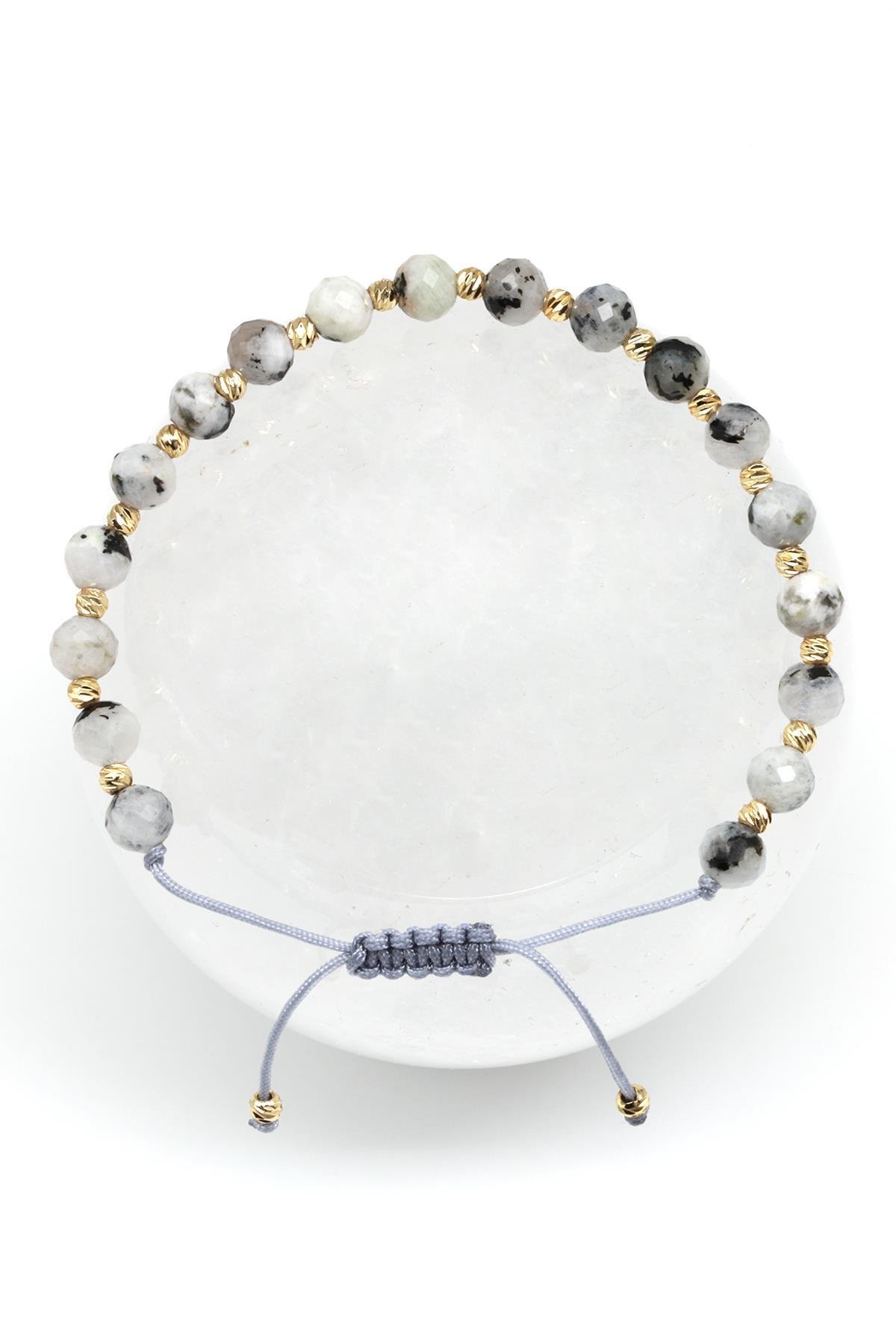 Ay Taşı Doğal Taş Makrome Örme Bileklik Fasetli Küre Kesim