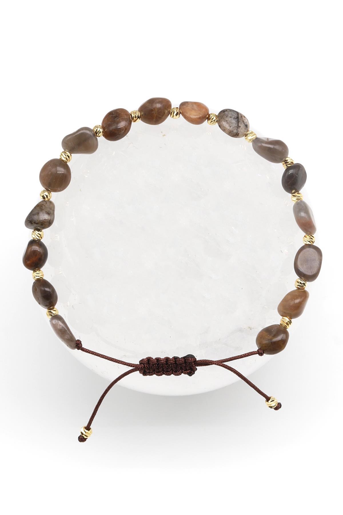 Ay Taşı Doğal Taş Makrome Örme Bileklik Mercimek Kesim