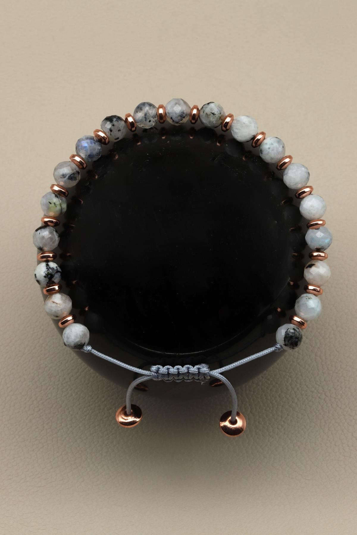 Ay Taşı Doğal Taş Makrome Örme Bileklik Fasetli Kesim