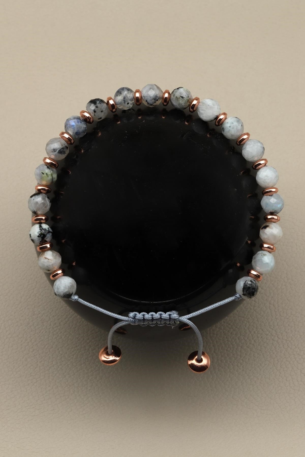 Ay Taşı - Hematit Doğal Taş Makrome Örme Bileklik