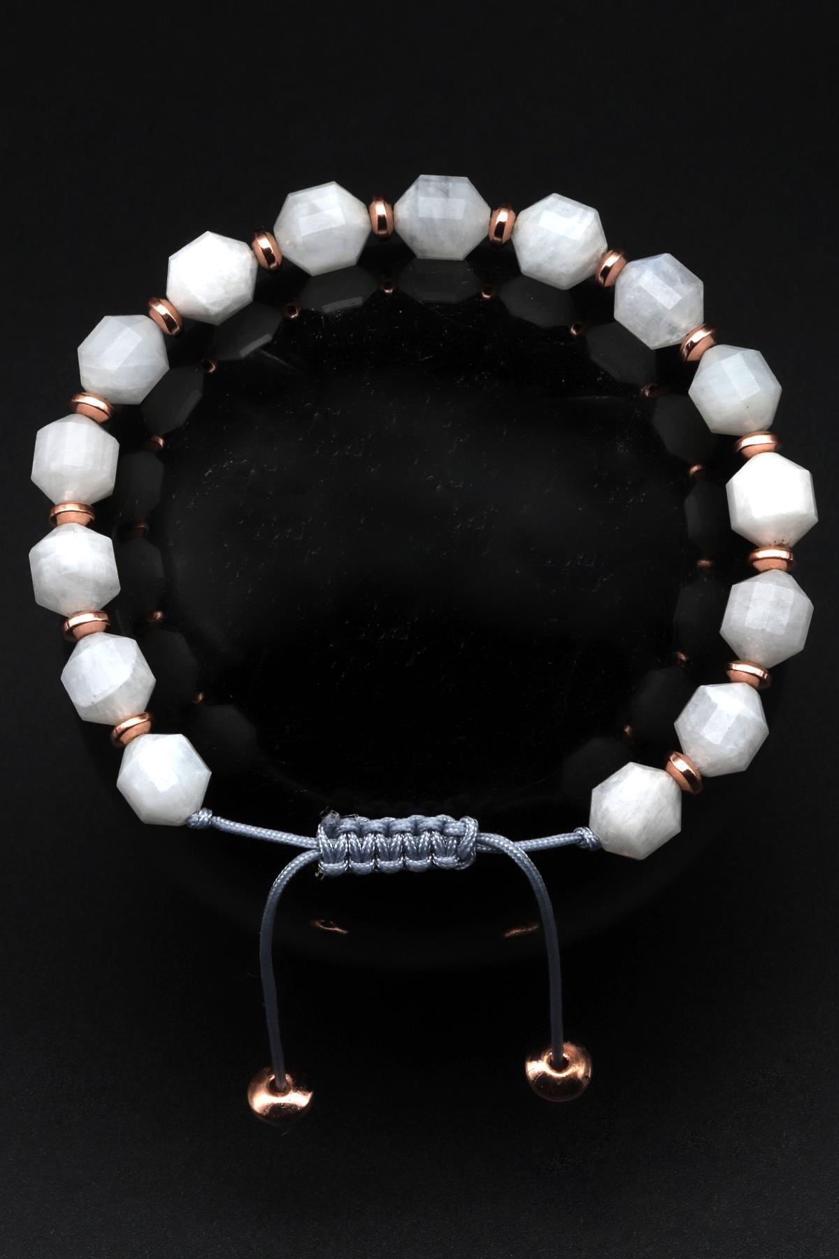 Ay Taşı - Hematit Doğal Taş Makrome Örme Bileklik