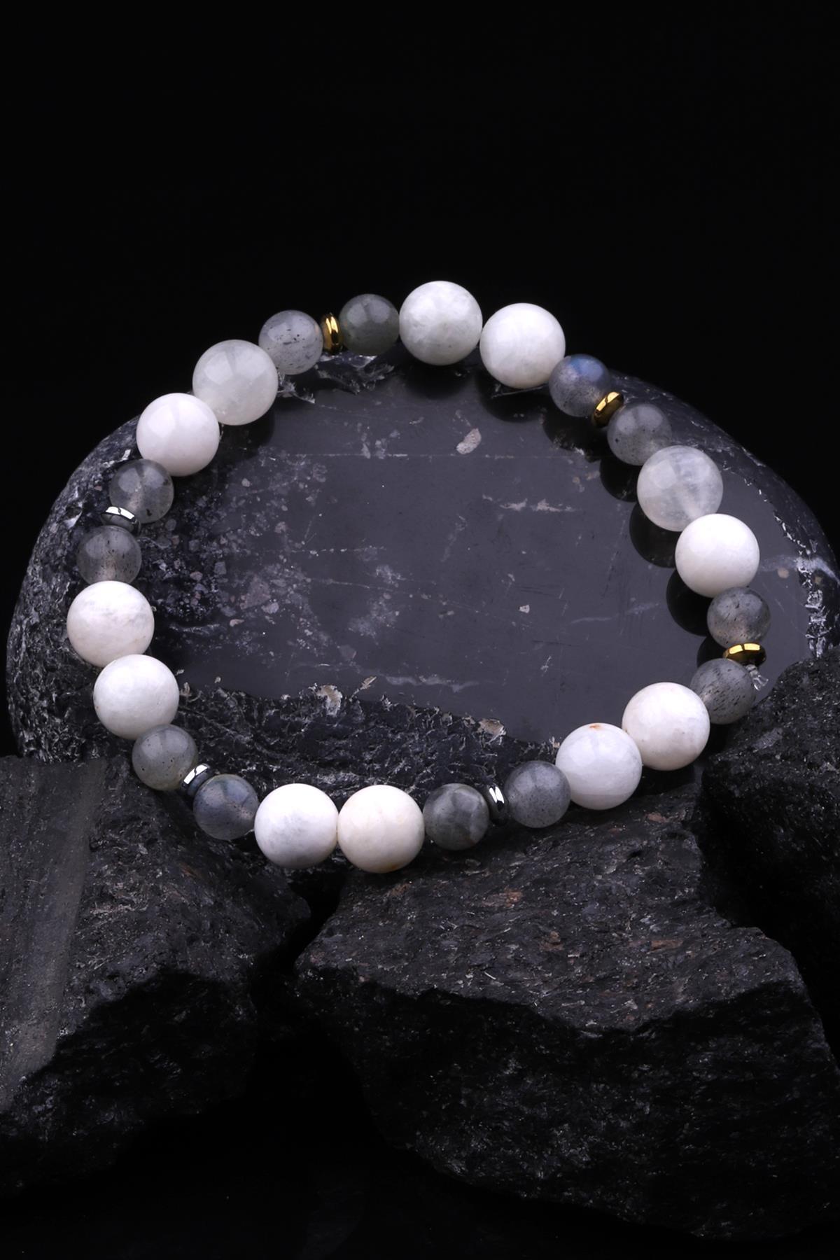 Ay Taşı - Labradorit - Hematit Doğal Taş Tasarım Bileklik