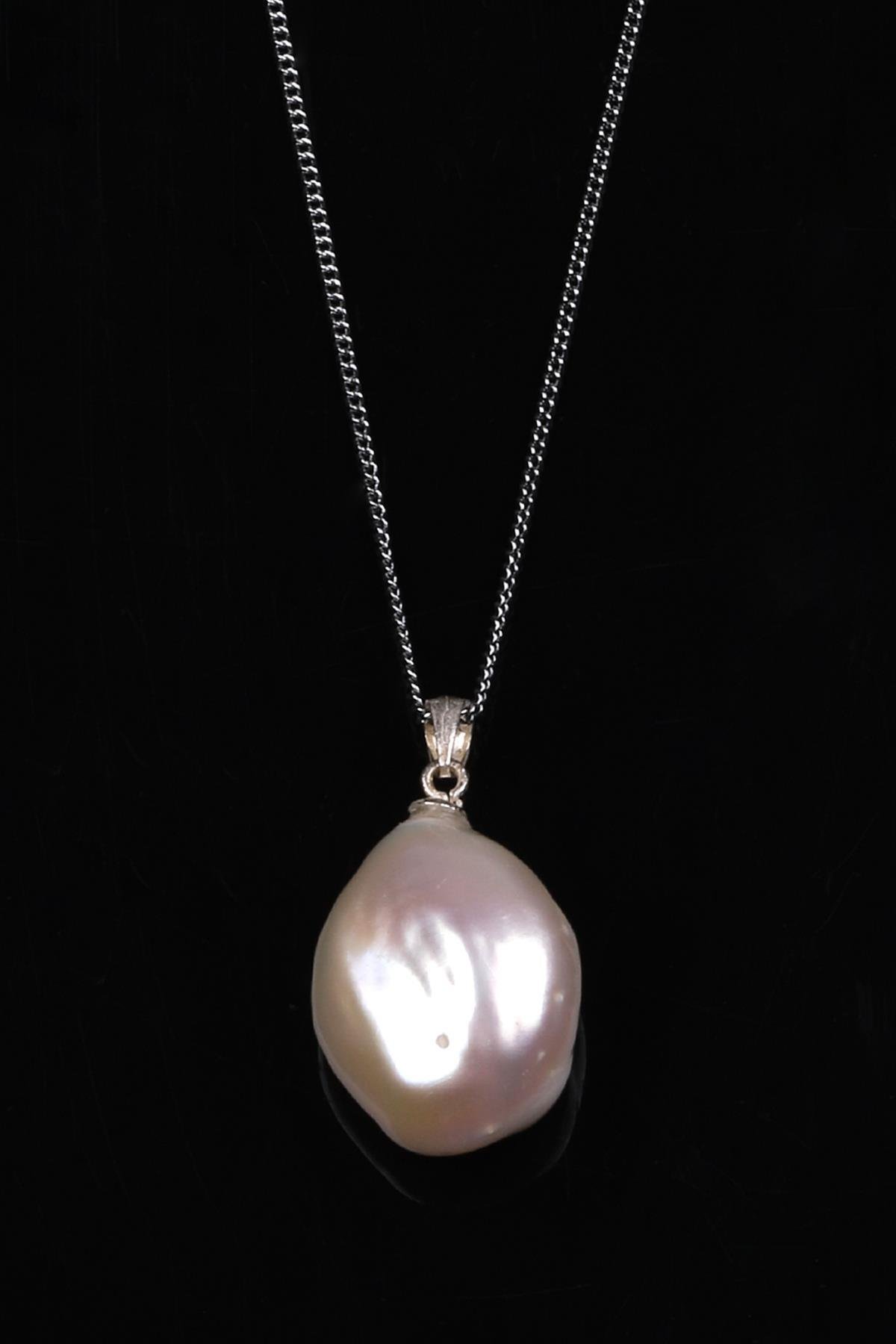 Barok İnci Doğal Taş 925 Ayar Gümüş Kolye