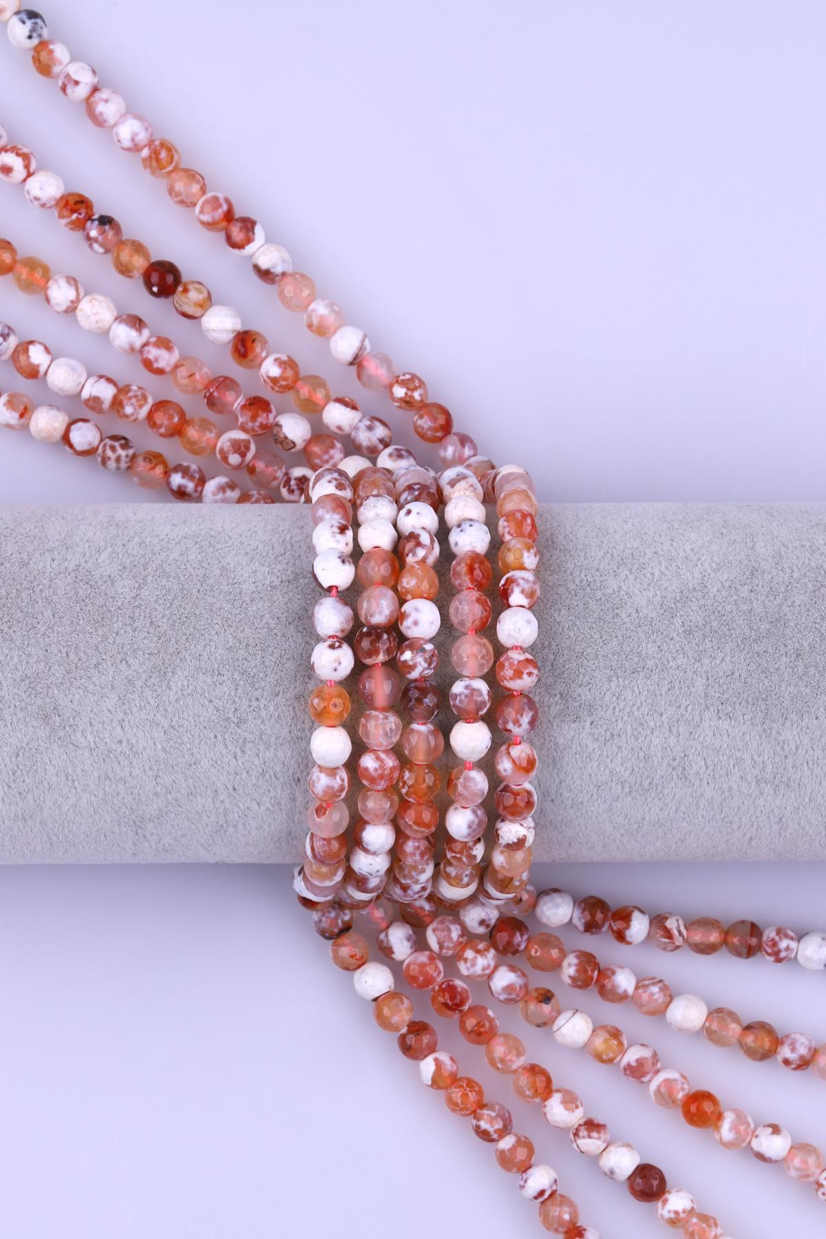 Beyaz Akik Doğal Taş Dizi 6 mm Fasetli Küre Kesim