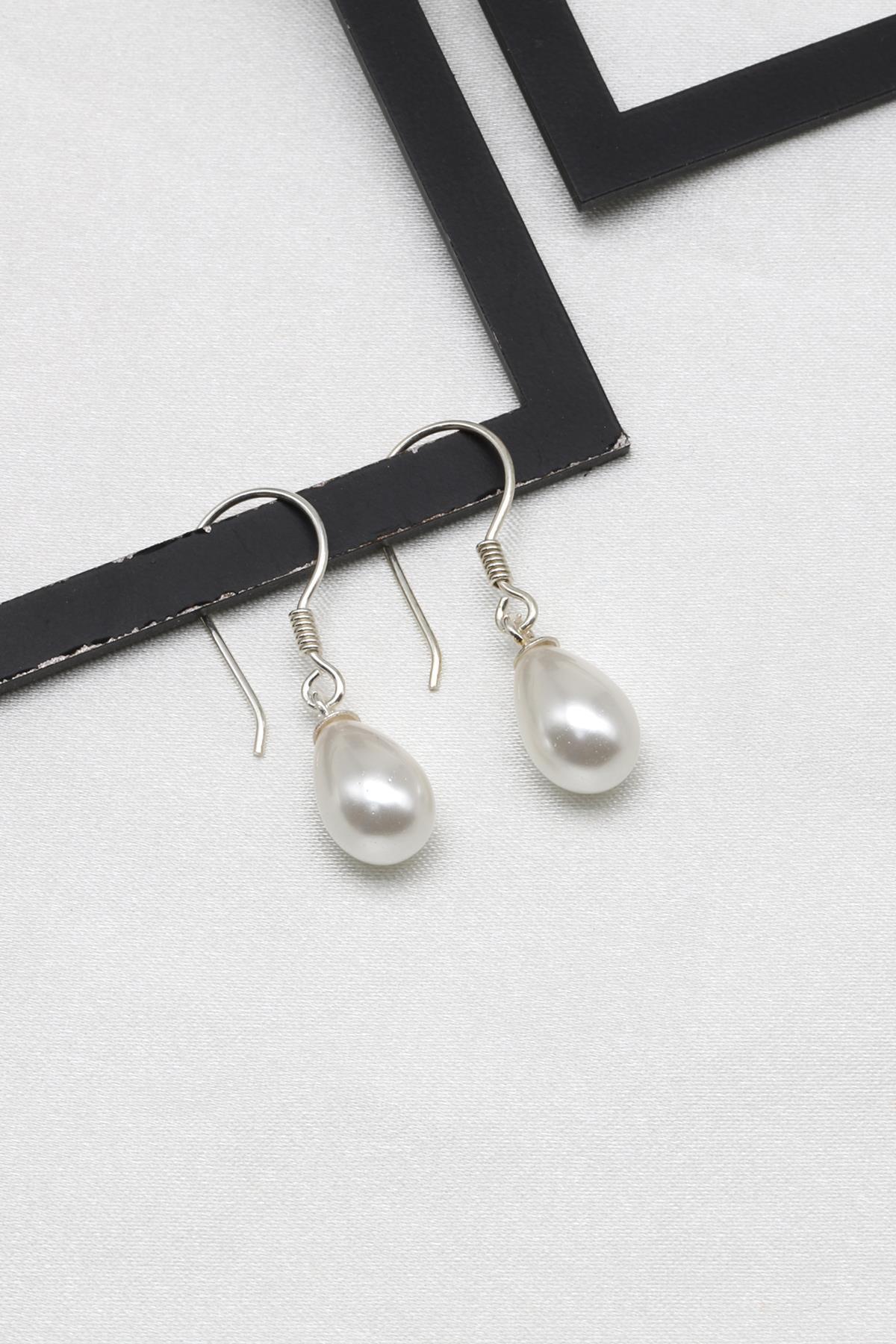 Beyaz Renkli Mayorka İnci Doğal Taş 925 Ayar Gümüş Küpe