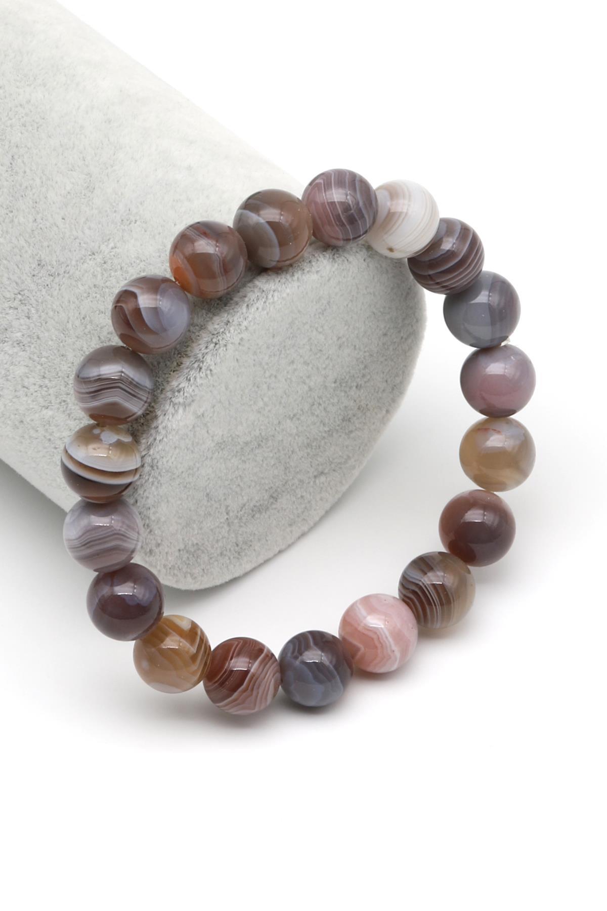 Botswana Akik (A Kalite) Doğal Taş Bileklik 10 mm Küre Kesim