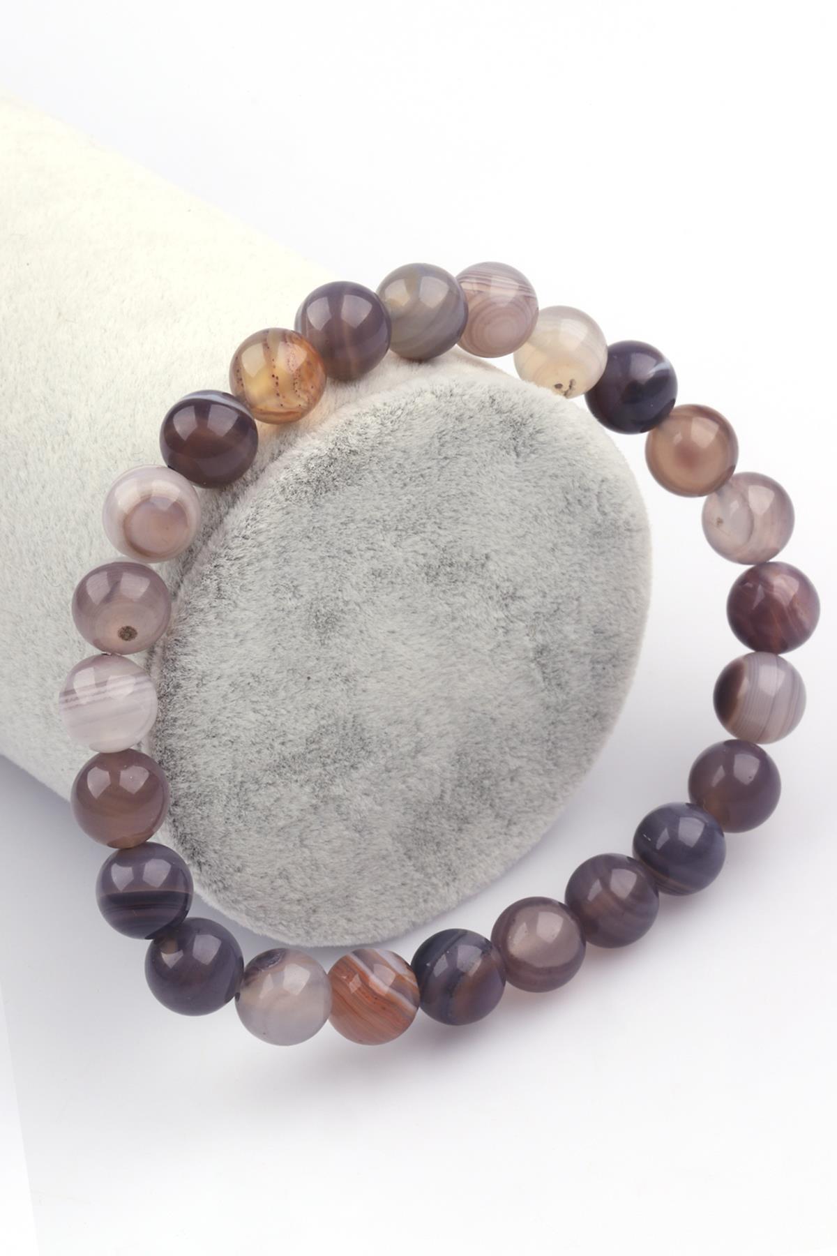 Botswana Akik Doğal Taş 8 mm Küre Kesim Bileklik