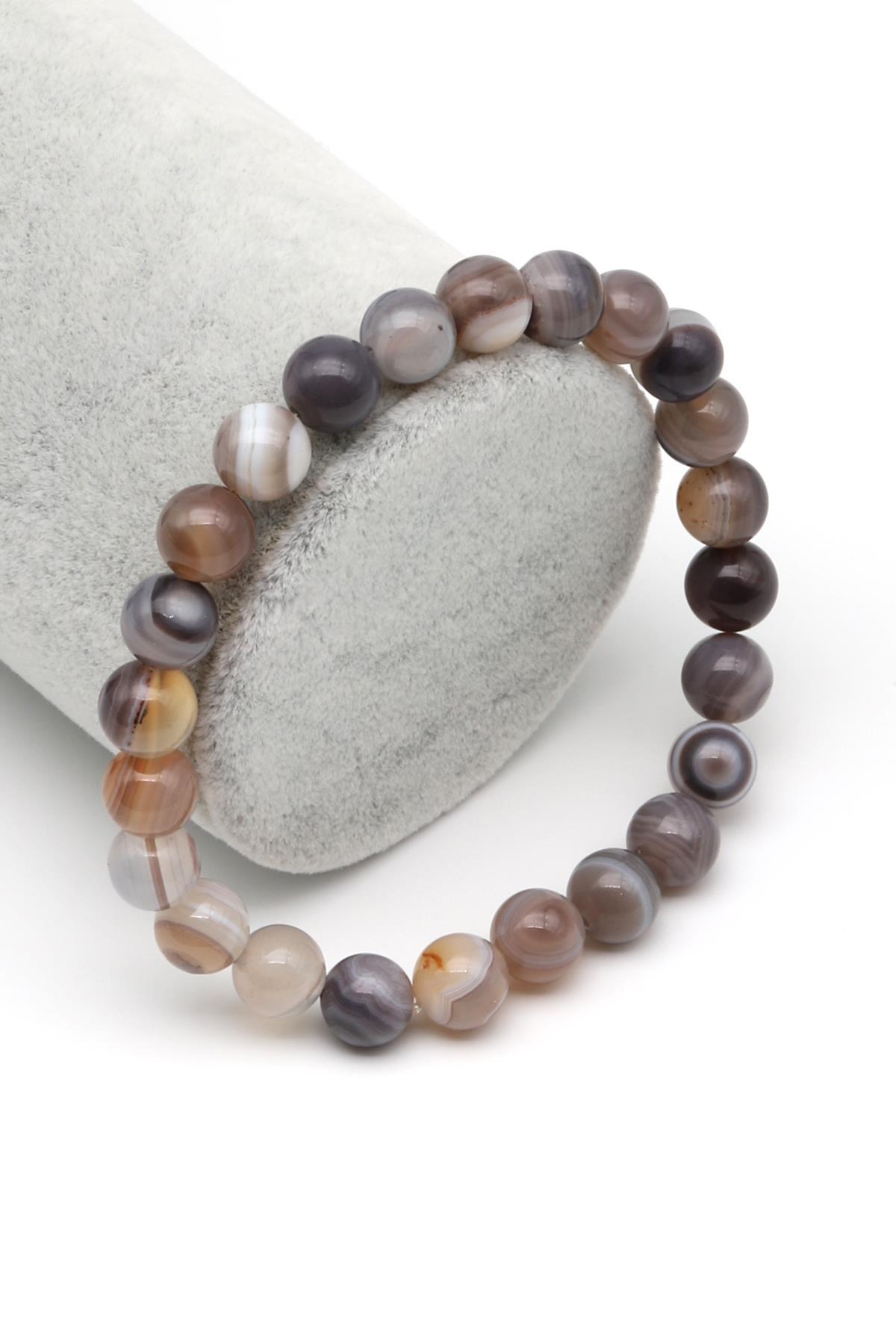 Botswana Akik Doğal Taş Bileklik 8 mm Küre Kesim