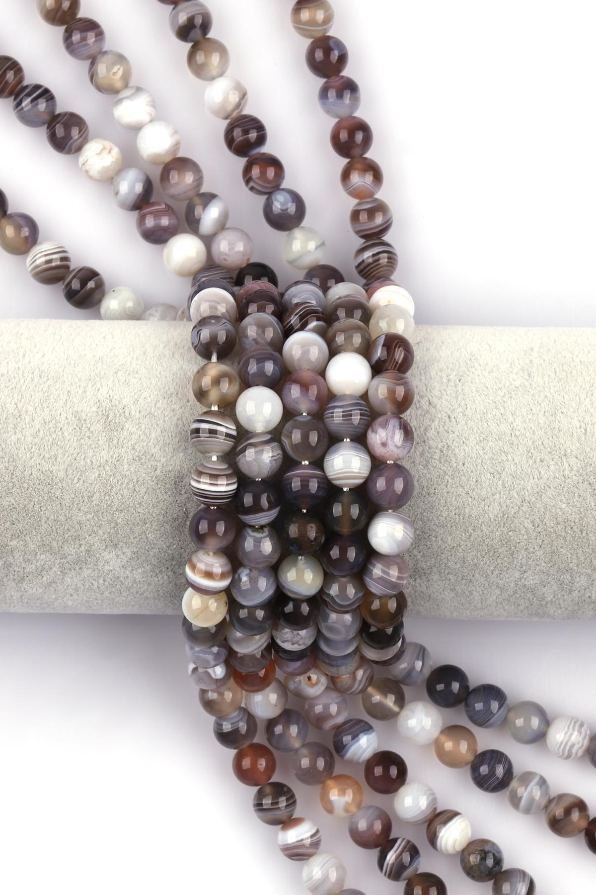 Botswana Akik Doğal Taş Dizi 8 mm Küre Kesim