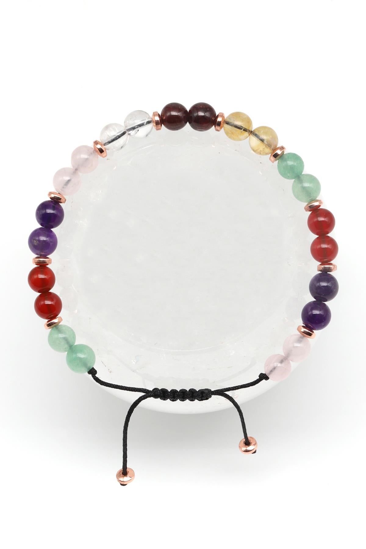 Çakra Doğal Taş Makrome Örme Bileklik Küre Kesim