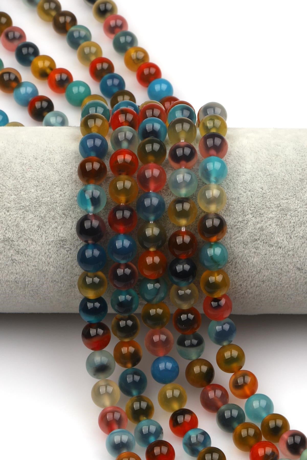 Candy Agate Doğal Taş Dizi 8 mm Küre Kesim