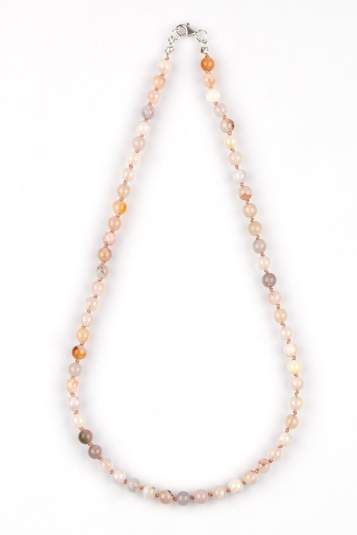 Çiçek Akik Doğal Taş 6 mm Düğümlü Kolye