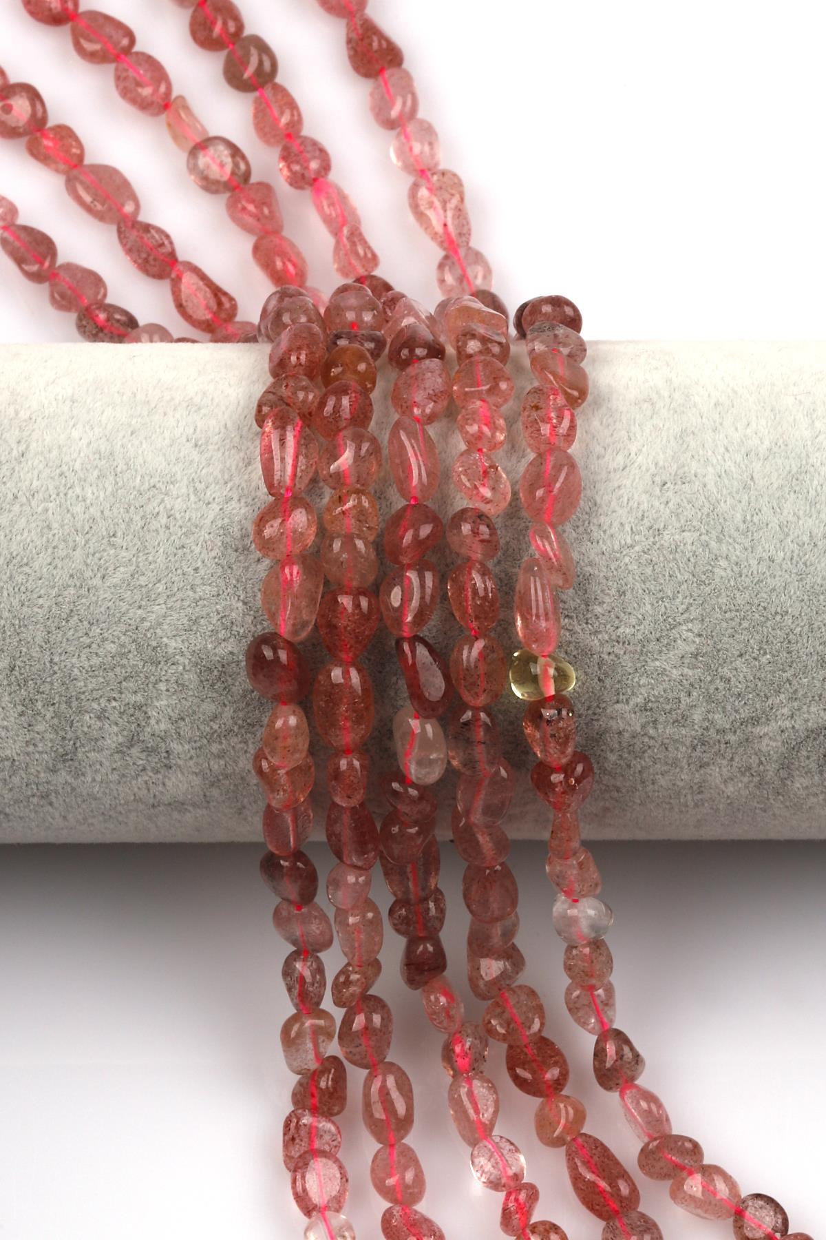 Çilek Kuvars Doğal Taş Dizi 5 x 9 mm Mercimek Kesim