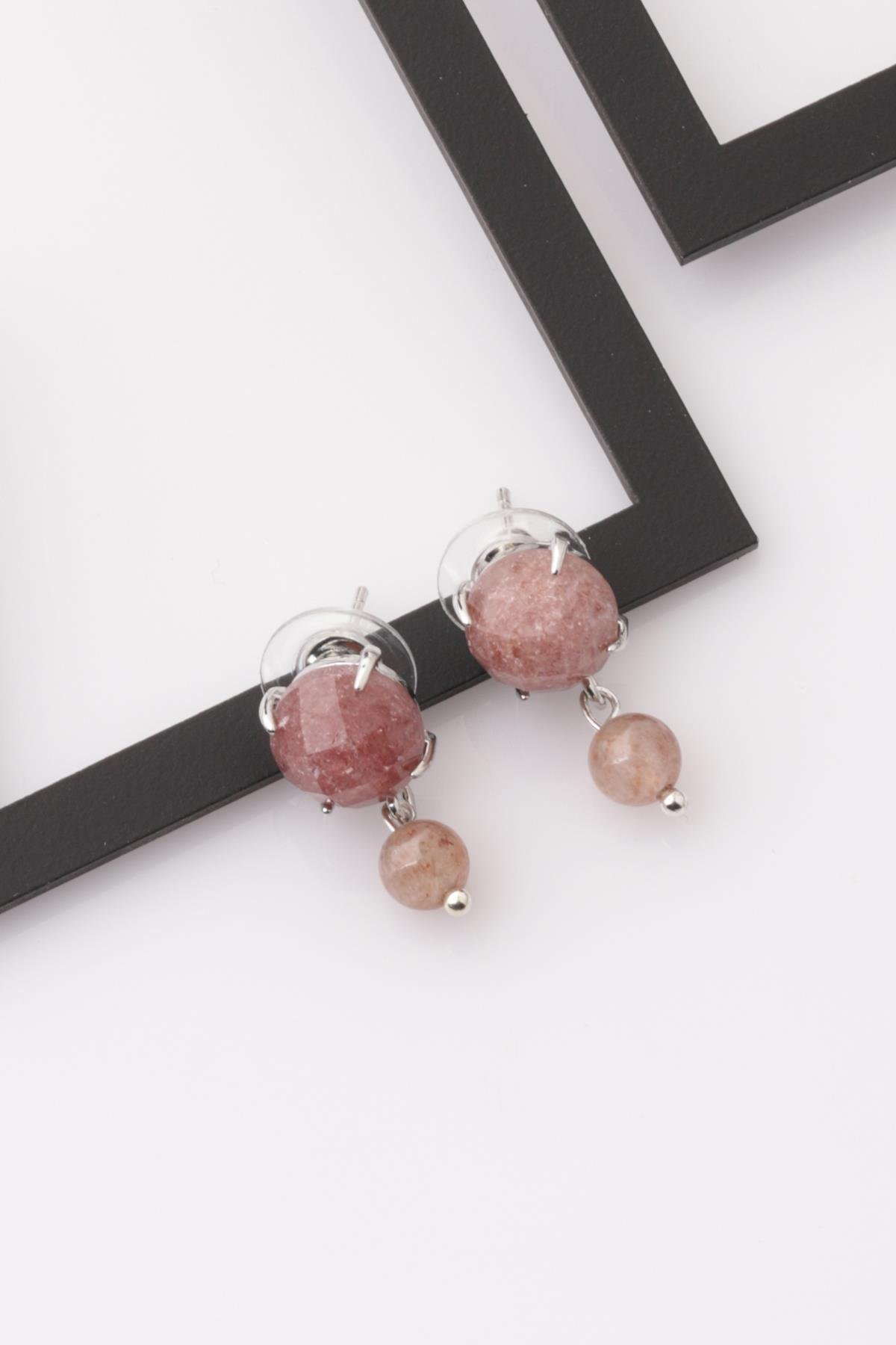 Çilek Kuvars Doğal Taş Küpe