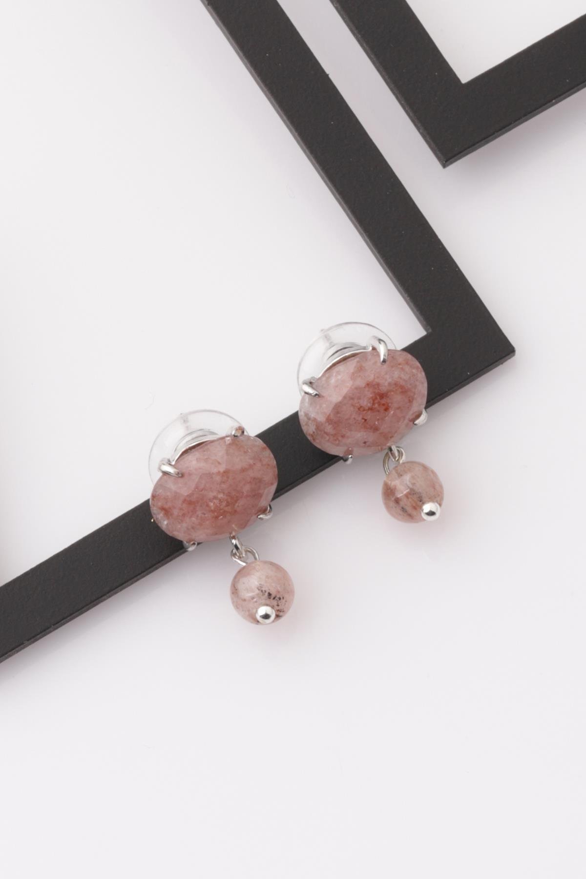 Çilek Kuvars Doğal Taş Küpe