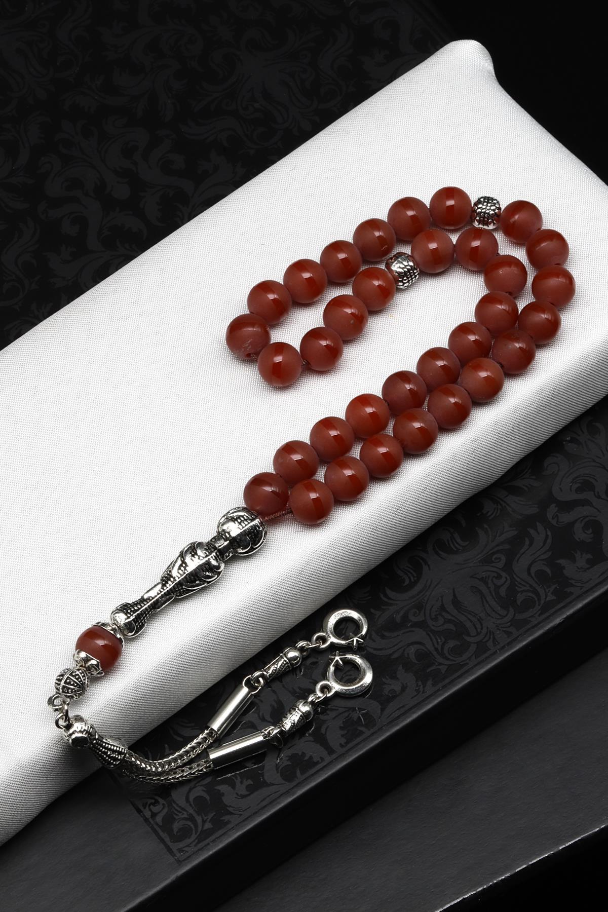 Çizgi Desenli Mat Akik Doğal Taş Tesbih 8 mm Küre Kesim