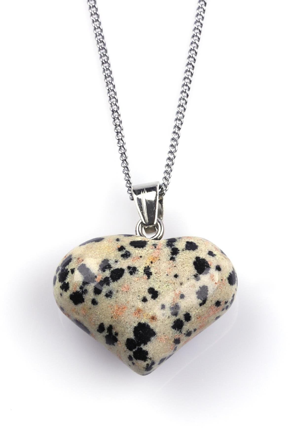 Dalmaçyalı Jasper Doğal Taş Kalp Model Kolye