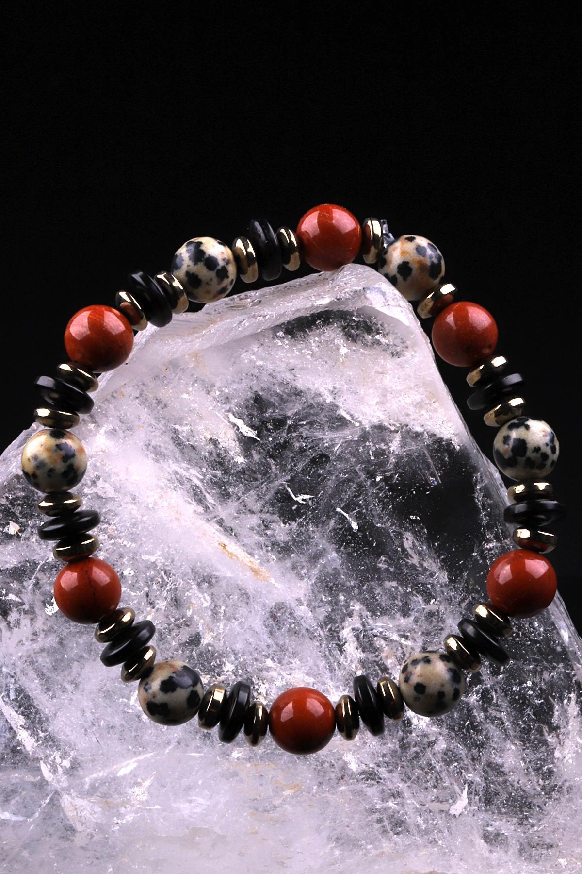 Dalmaçyalı Jasper - Red Jasper - Hematit - Kokonat Doğal Taş Tasarım Bileklik