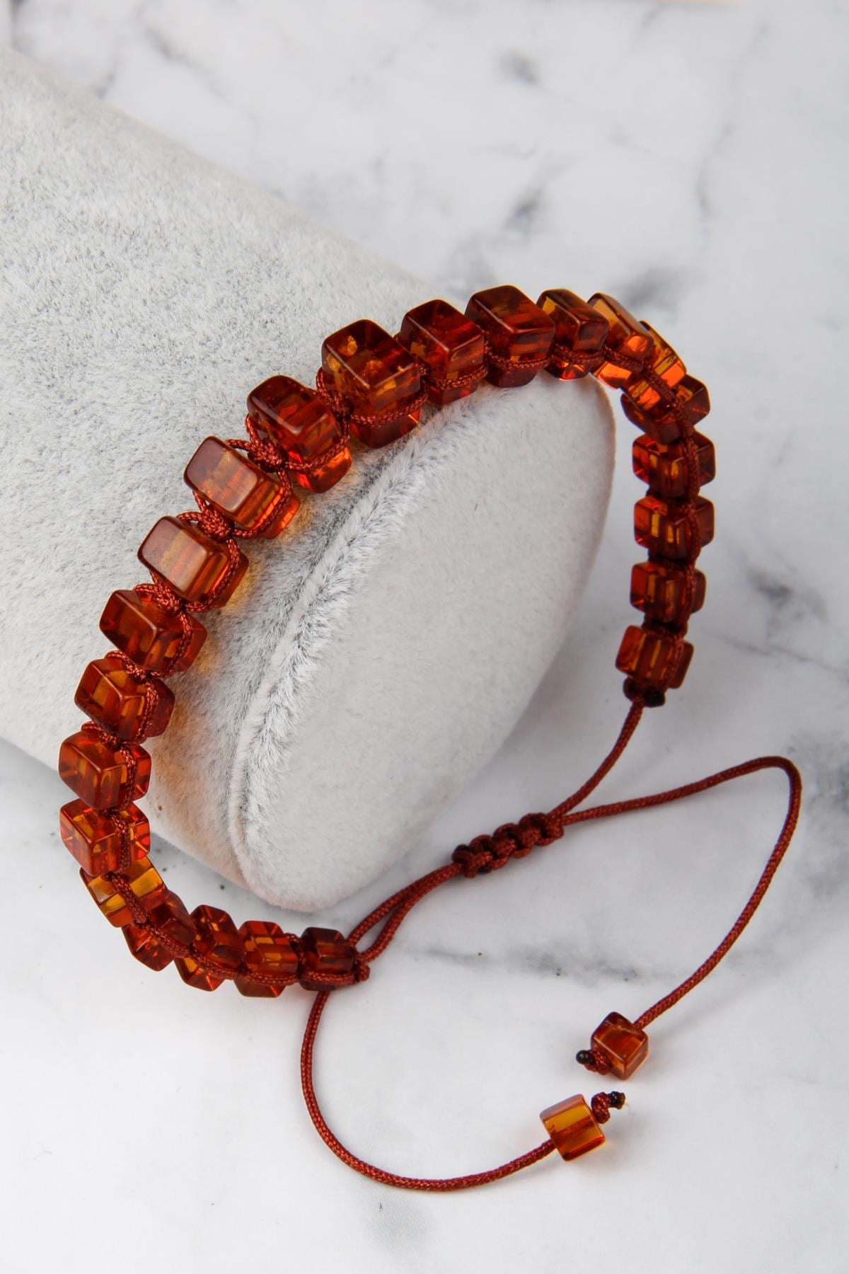 Damla Kehribar Makrome Örme Bileklik 