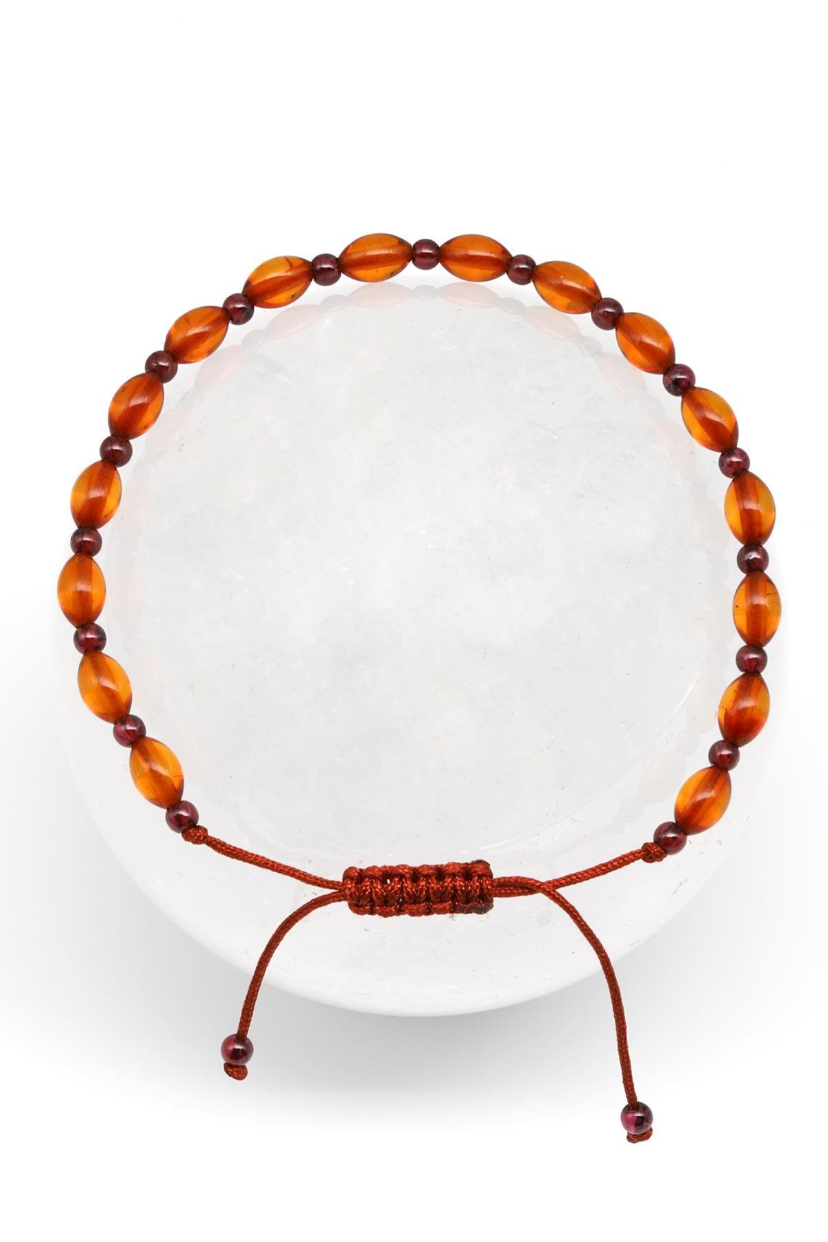 Damla Kehribar Makrome Örme Bileklik