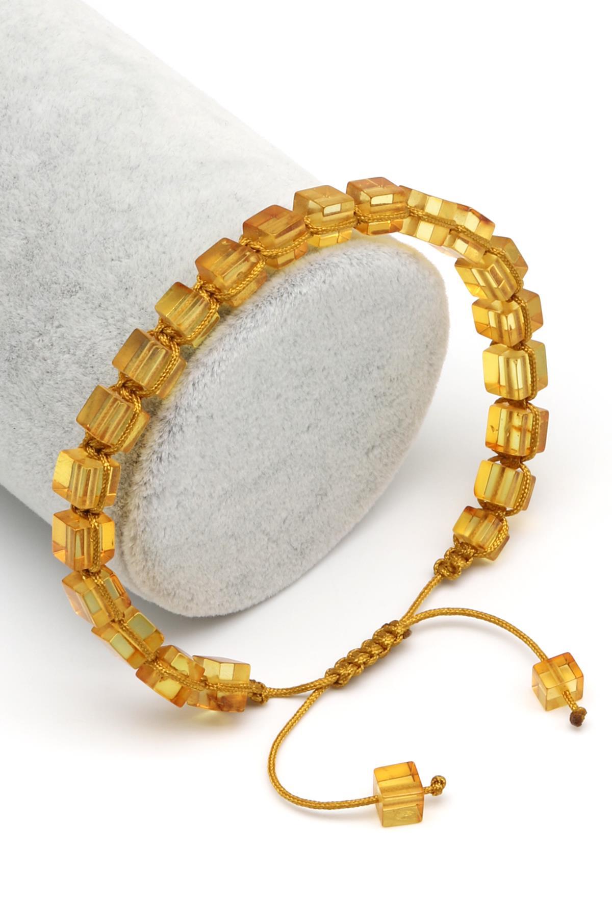 Damla Kehribar Makrome Örme Bileklik