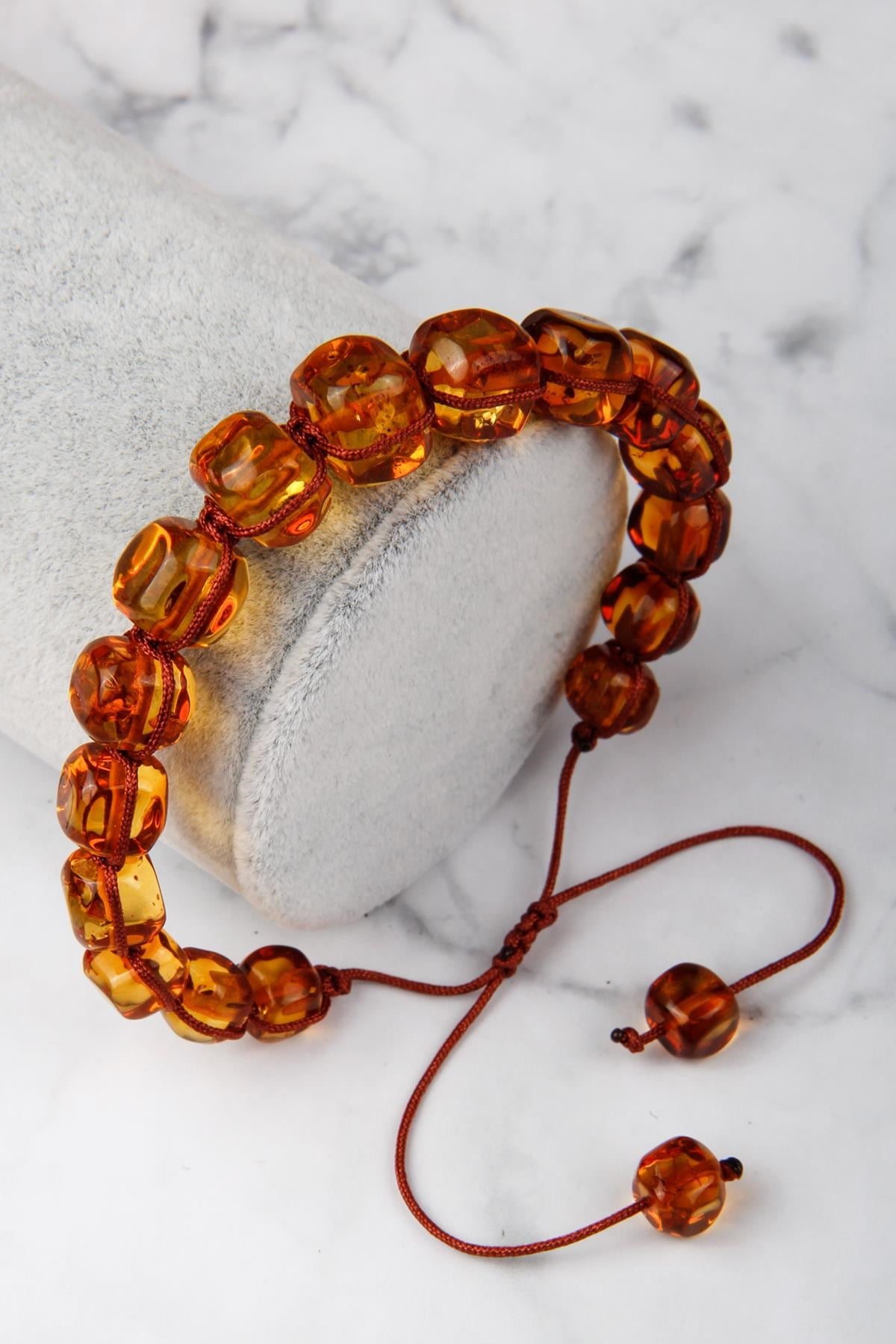 Damla Kehribar Makrome Örme Bileklik