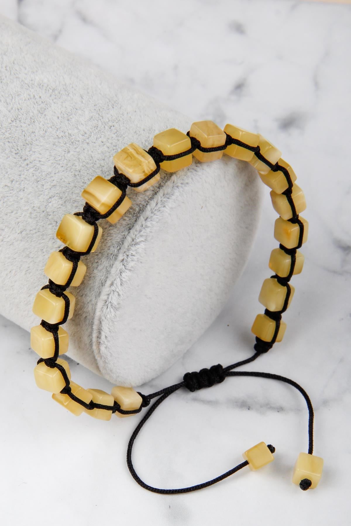 Damla Kehribar Makrome Örme Bileklik