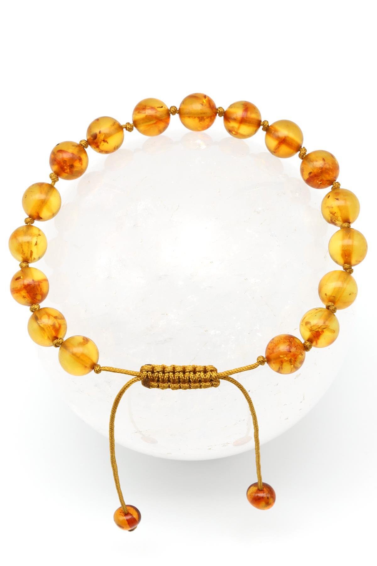 Damla Kehribar Makrome Örme Bileklik