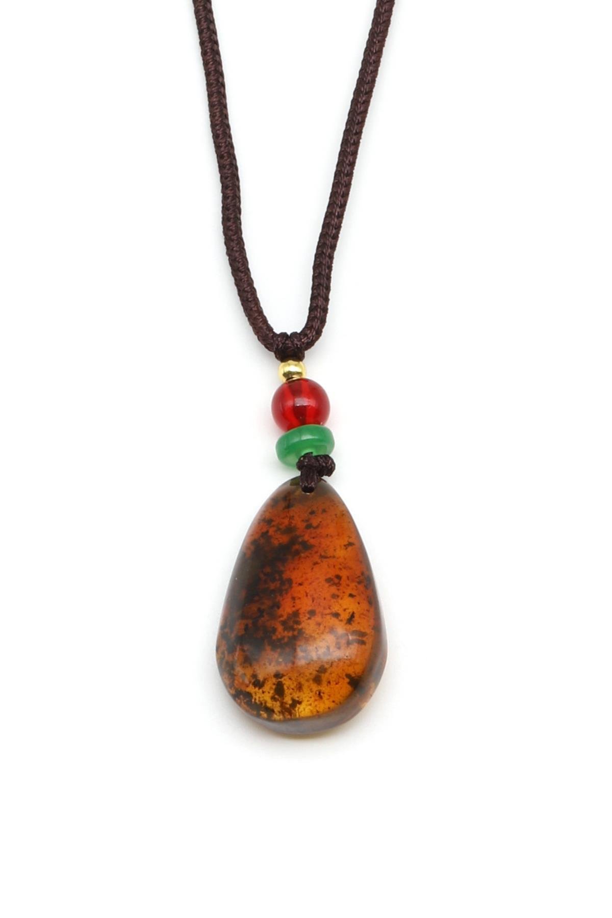 Damla Kehribar Siyah İpli Kolye - KLY-1663