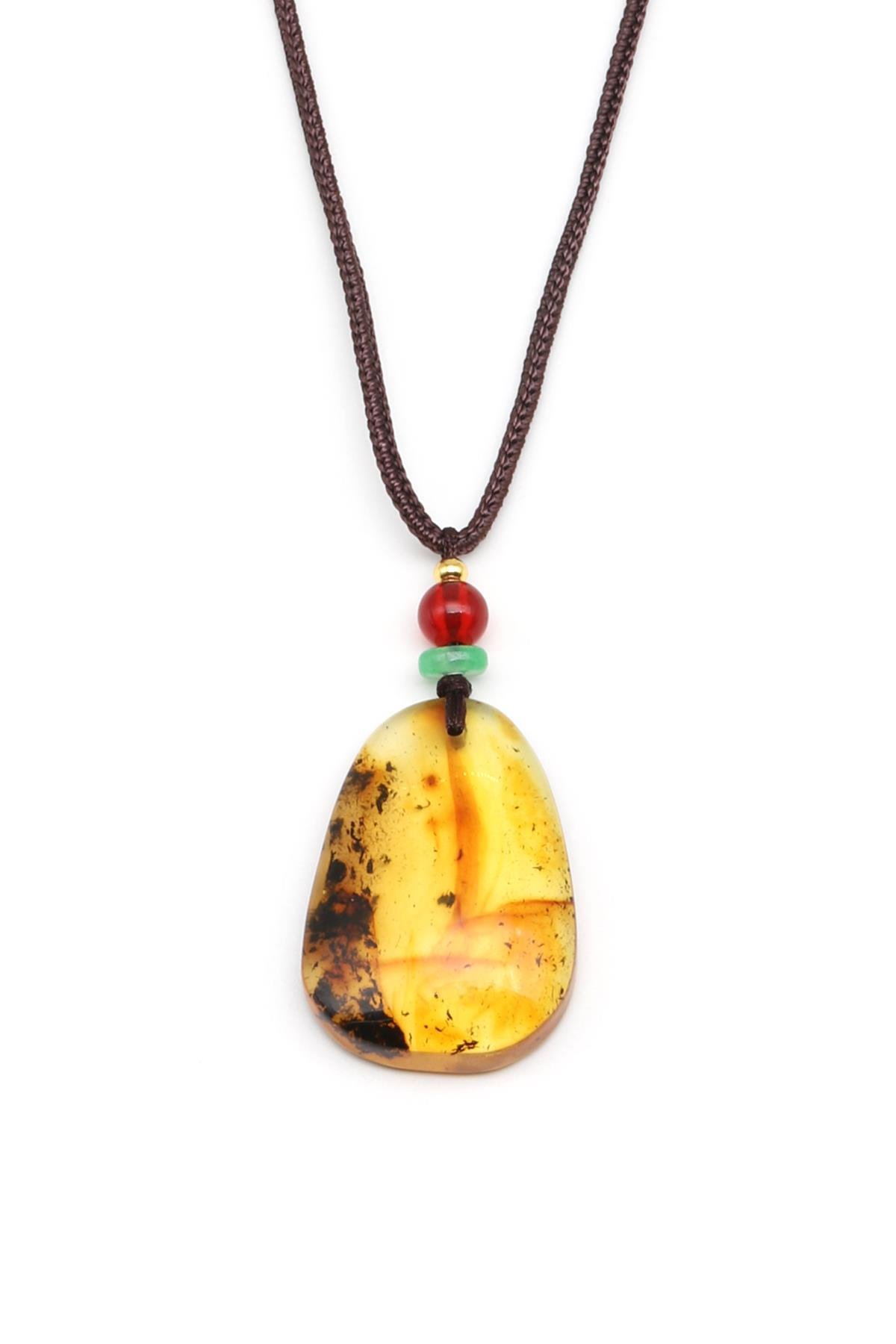 Damla Kehribar Siyah İpli Kolye - KLY-1664