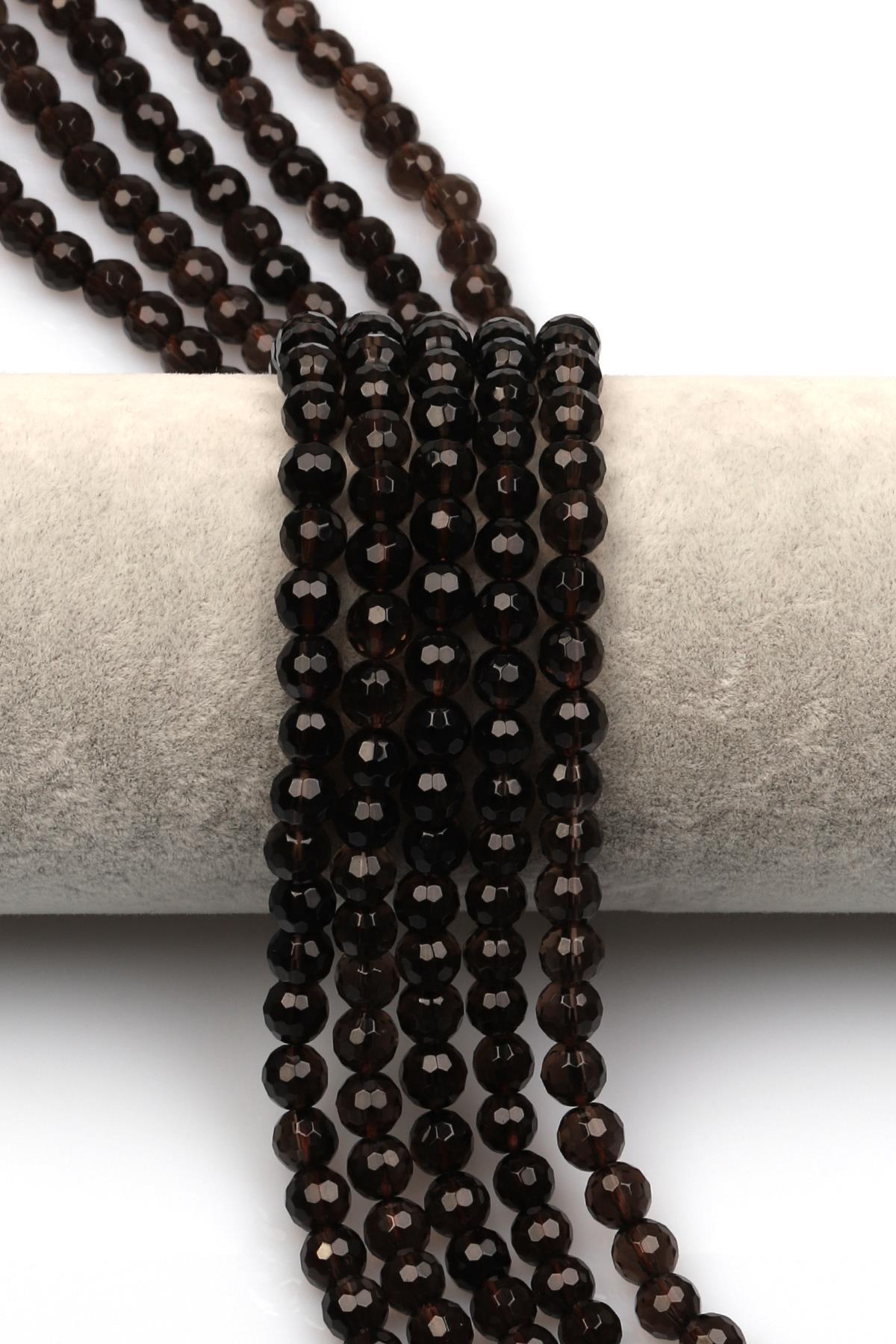 Dumanlı Kuvars (A Kalite) Doğal Taş Dizi 6 mm Fasetli Küre Kesim