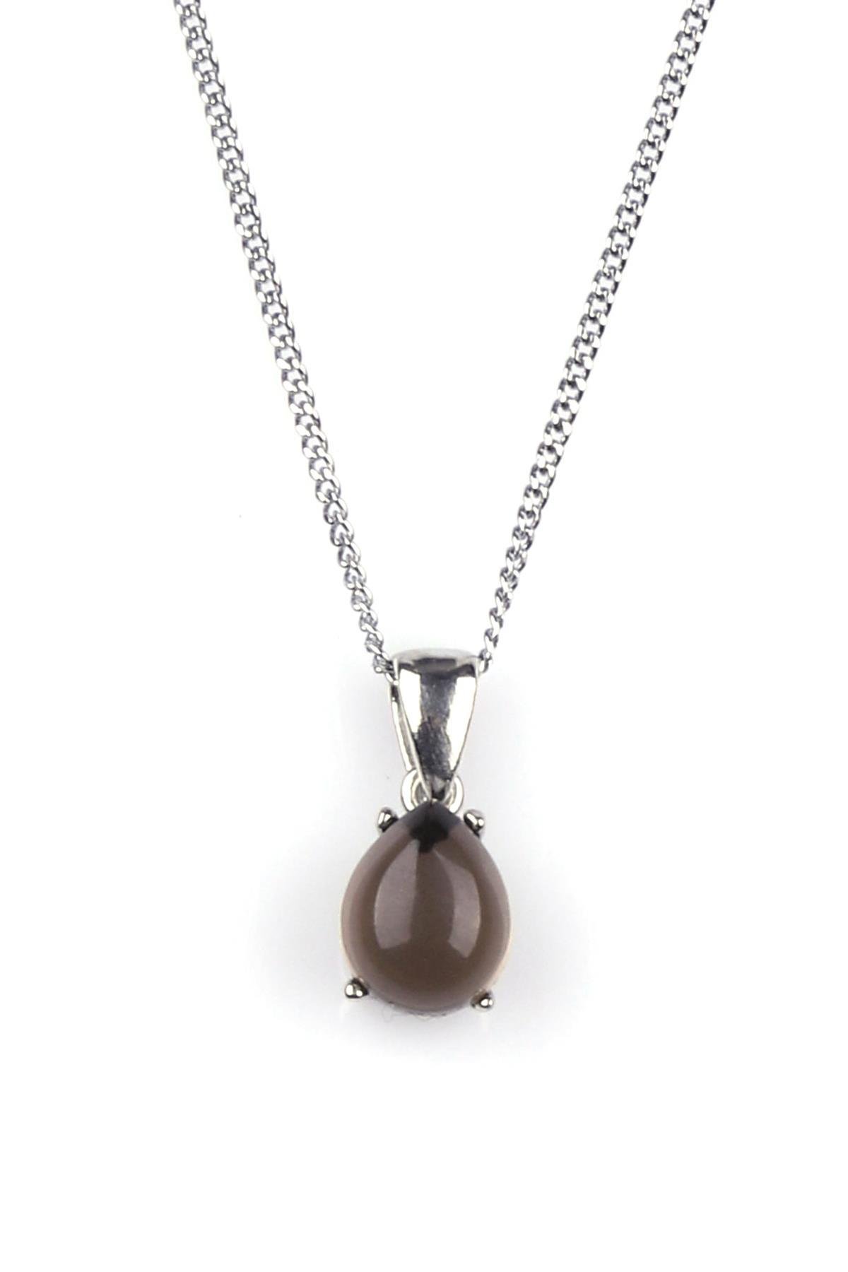 Dumanlı Kuvars Doğal Taş 925 Ayar Gümüş Kolye