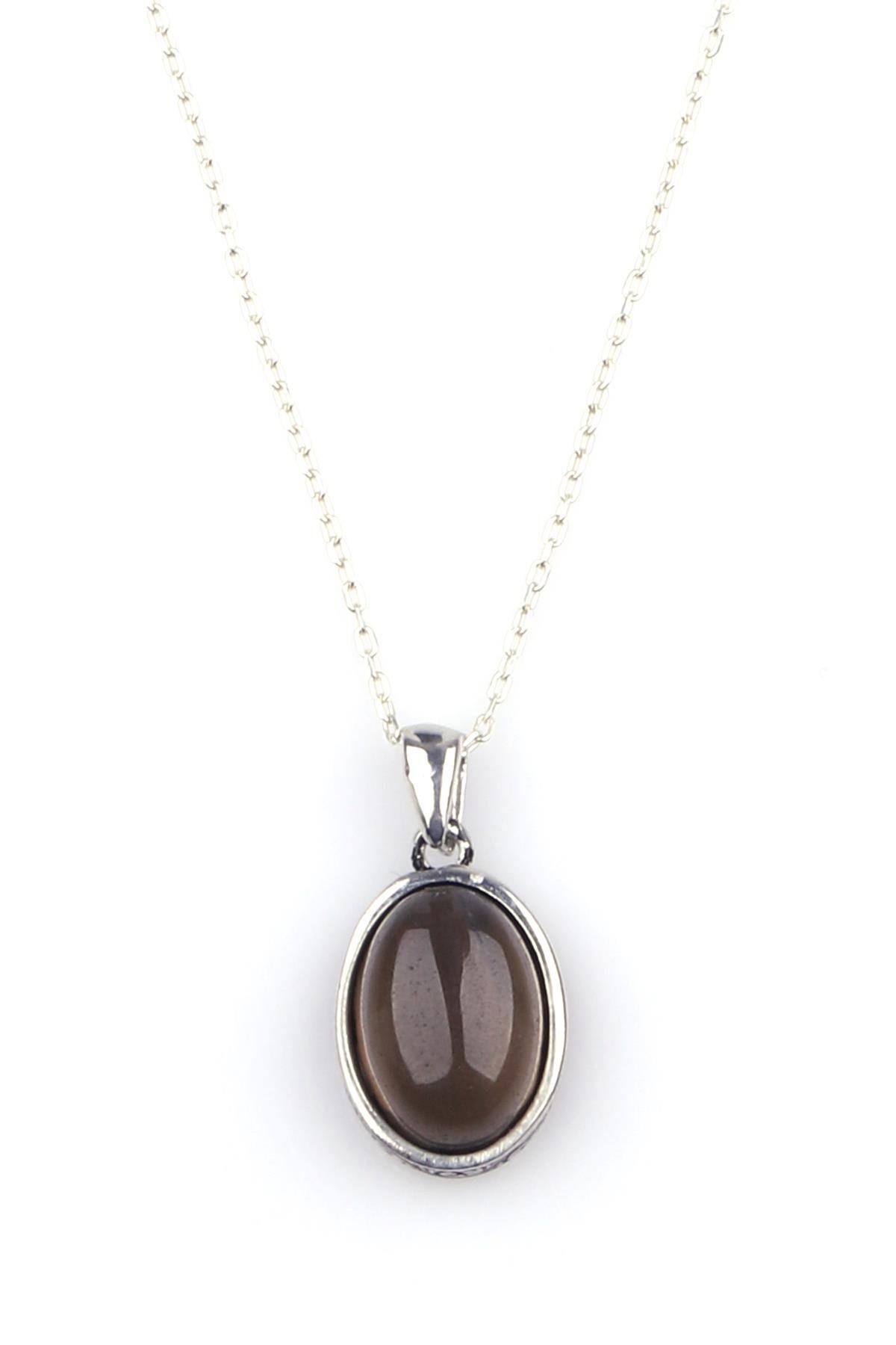 Dumanlı Kuvars Doğal Taş 925 Ayar Gümüş Kolye