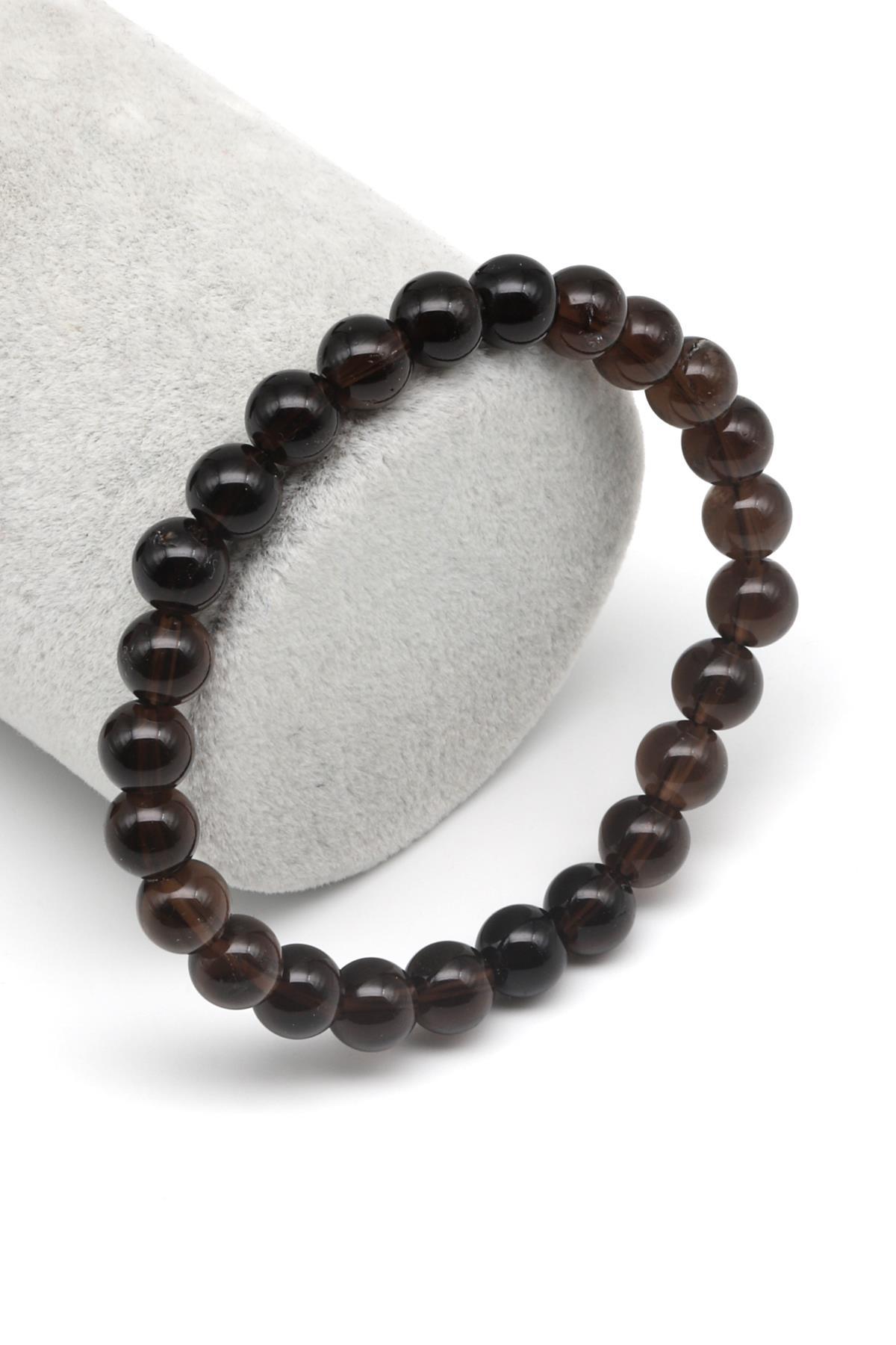 Dumanlı Kuvars Doğal Taş Bileklik 8 mm Küre Kesim