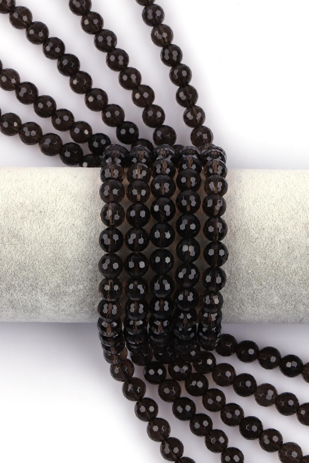 Dumanlı Kuvars Doğal Taş Dizi 8 mm Fasetli Küre Kesim