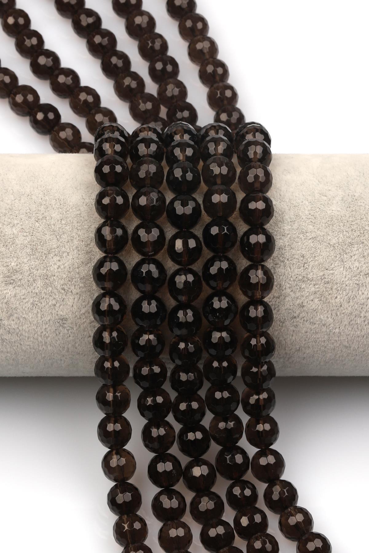 Dumanlı Kuvars Doğaltaş Dizi 8 mm Fasetli Küre Kesim