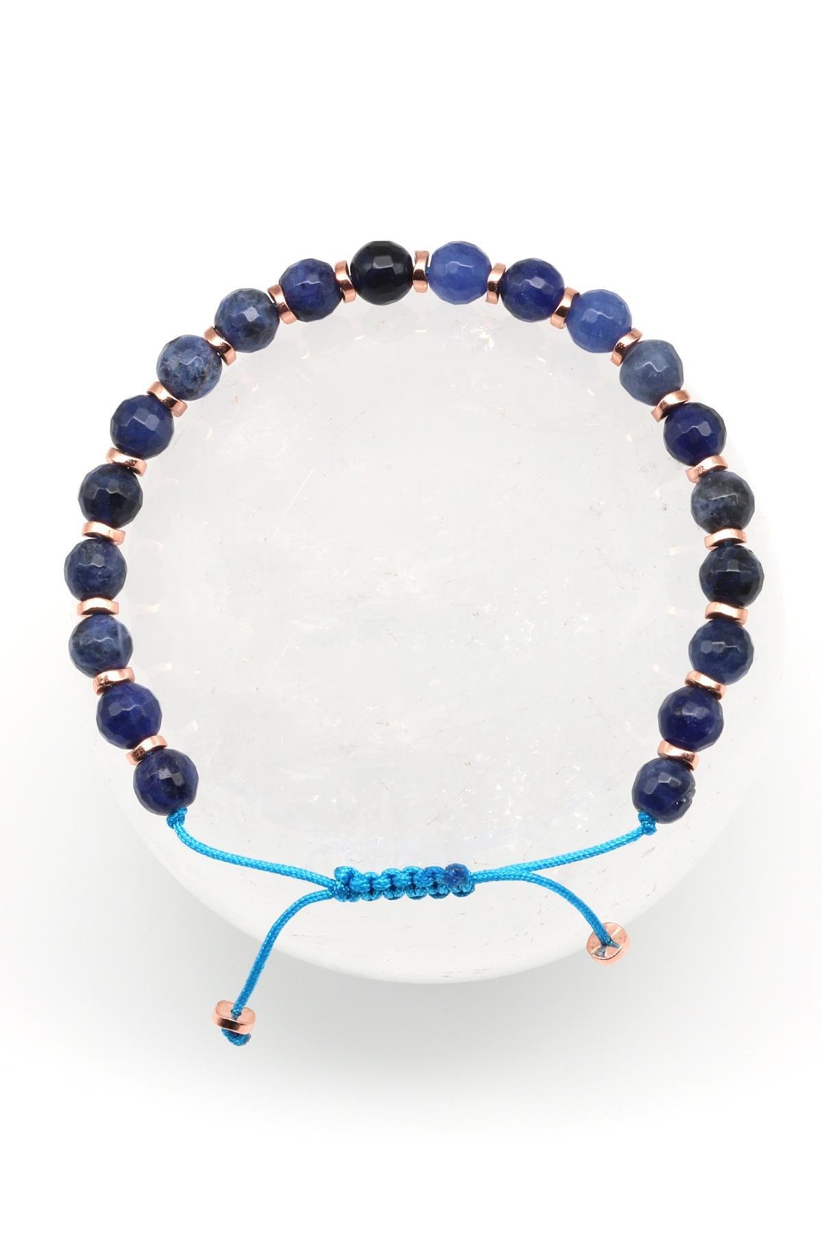 Dumortierite Doğal Taş Makrome Örme Bileklik Fasetli Kesim