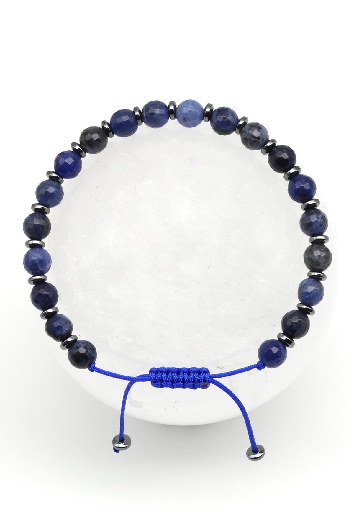 Dumortiorite Doğal Taş Makrome Örme Bileklik Fasetli Küre Kesim