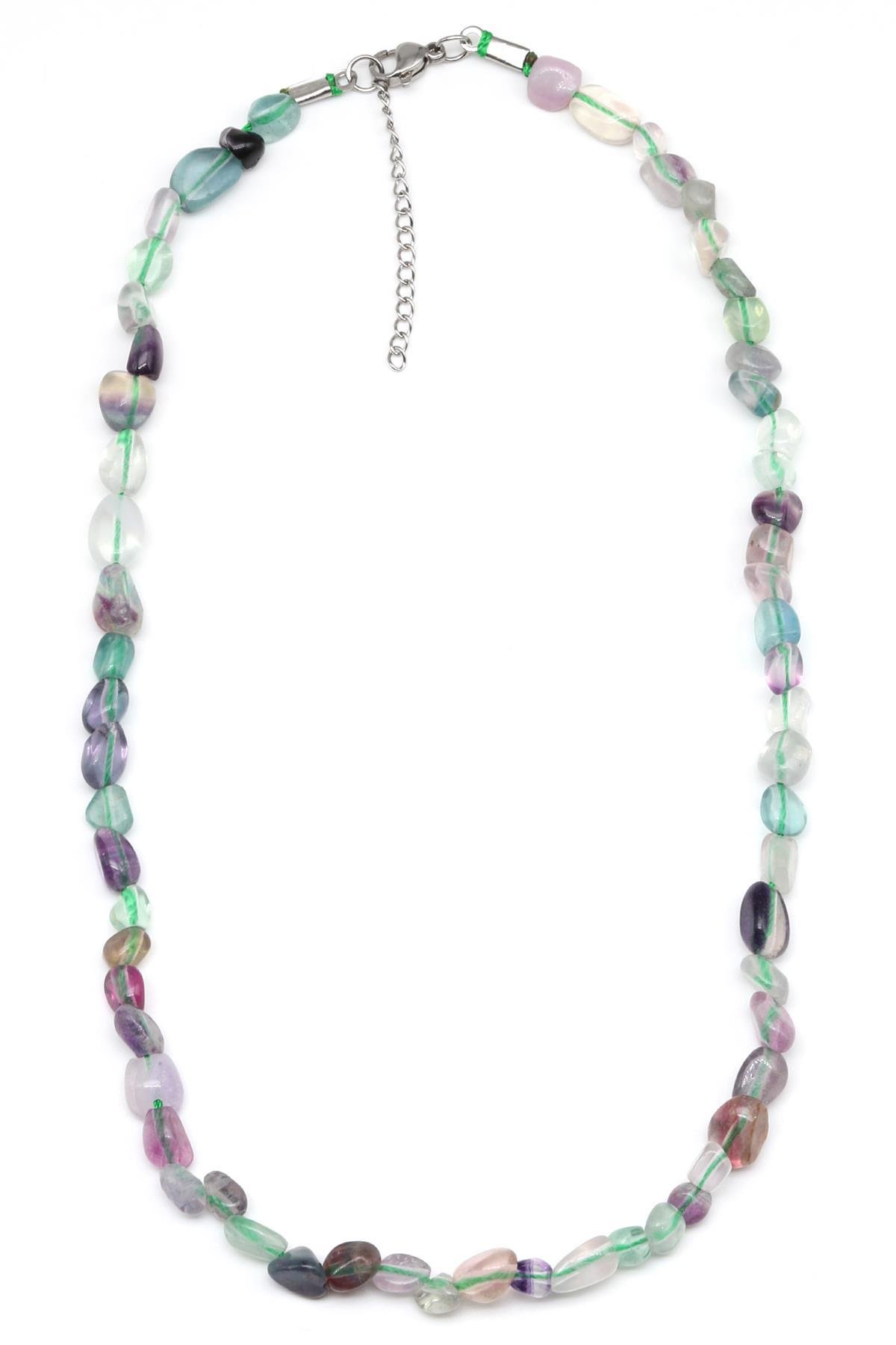 Florit ( Çelik Klipsli ) Doğal Taş Kolye Mercimek Kesim