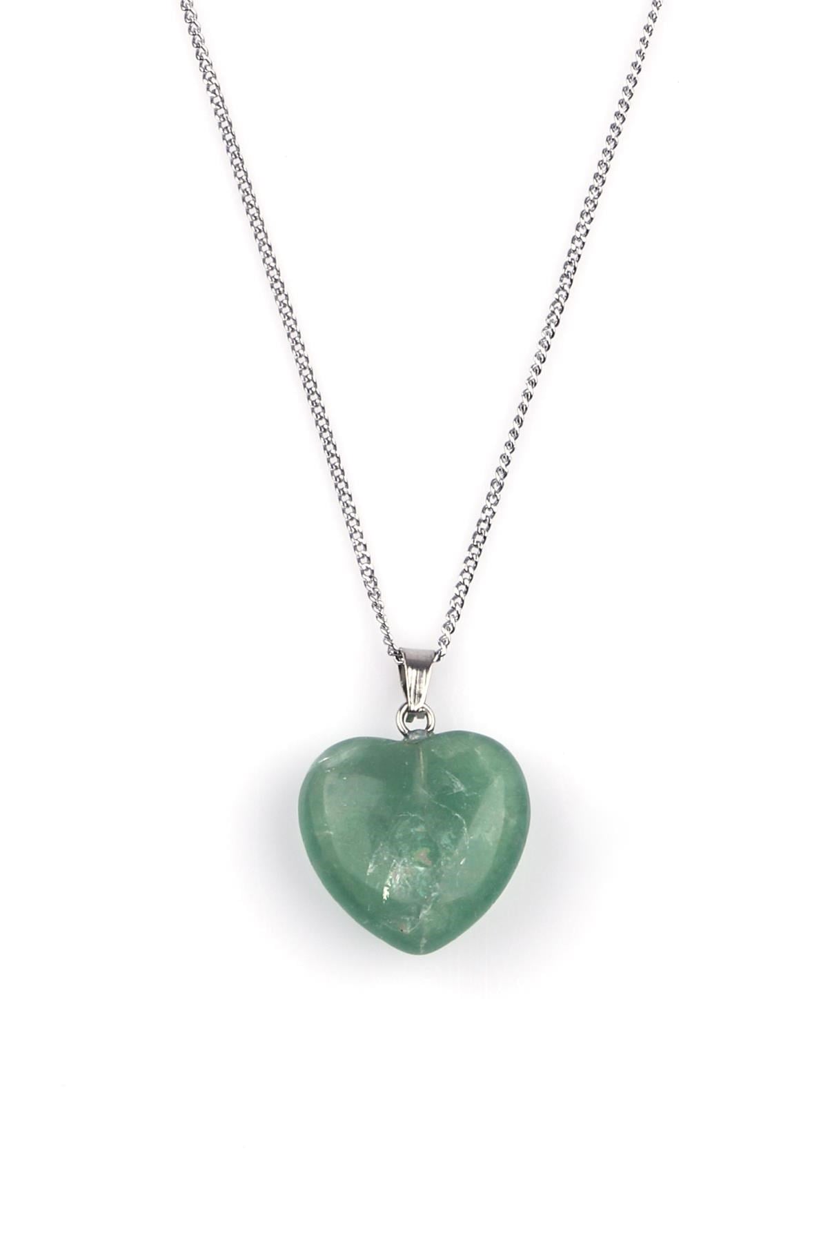 Florit Doğal Taş Kalp Model Kolye