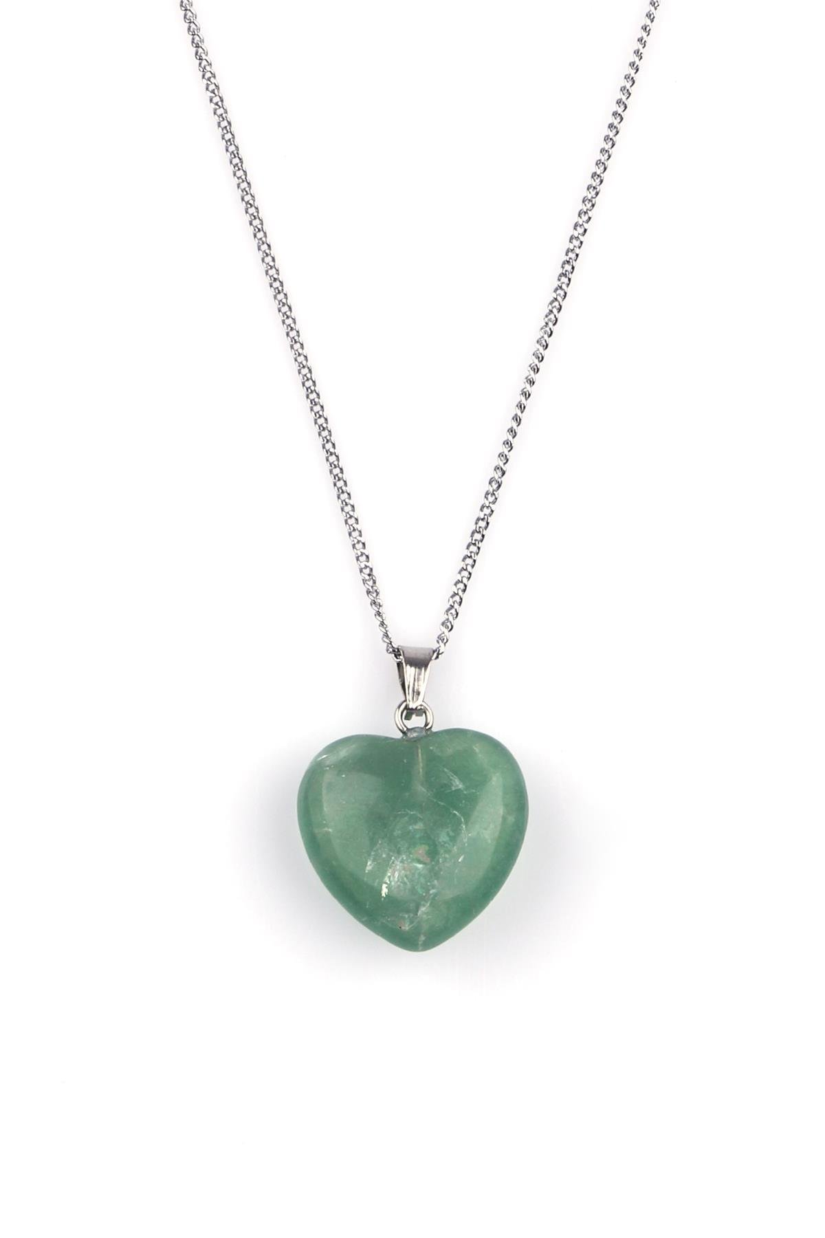 Florit Doğal Taş Kalp Model Kolye