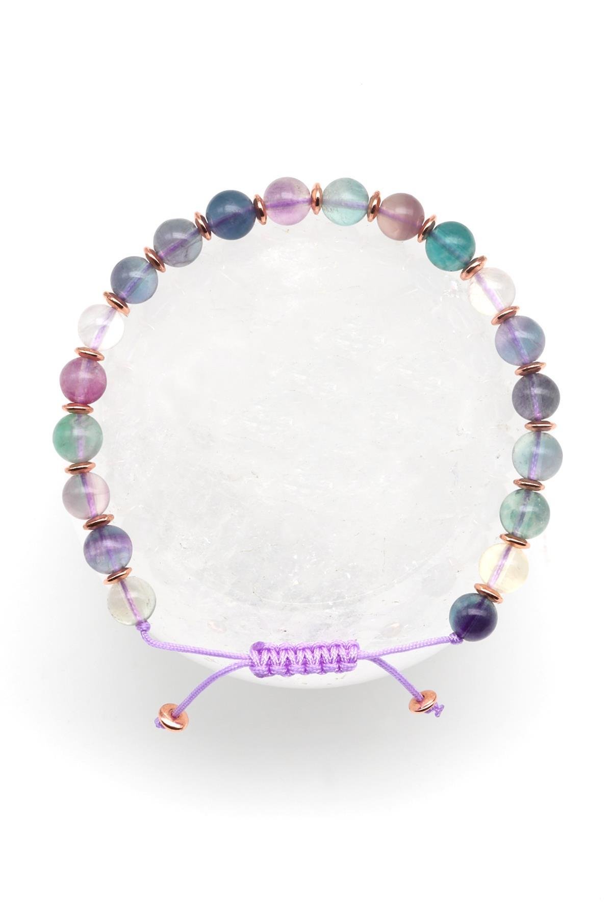 Florit Doğal Taş Makrome Örme Bileklik Küre Kesim