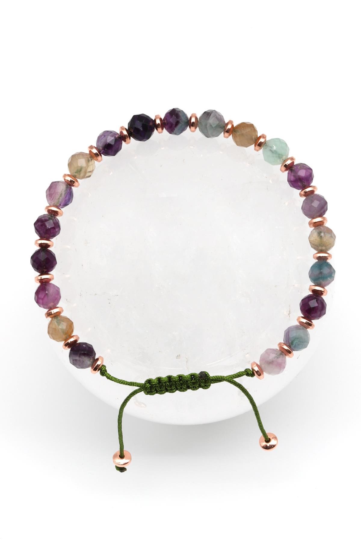 Florit Doğal Taş Makrome Örme Bileklik Faset Kesim