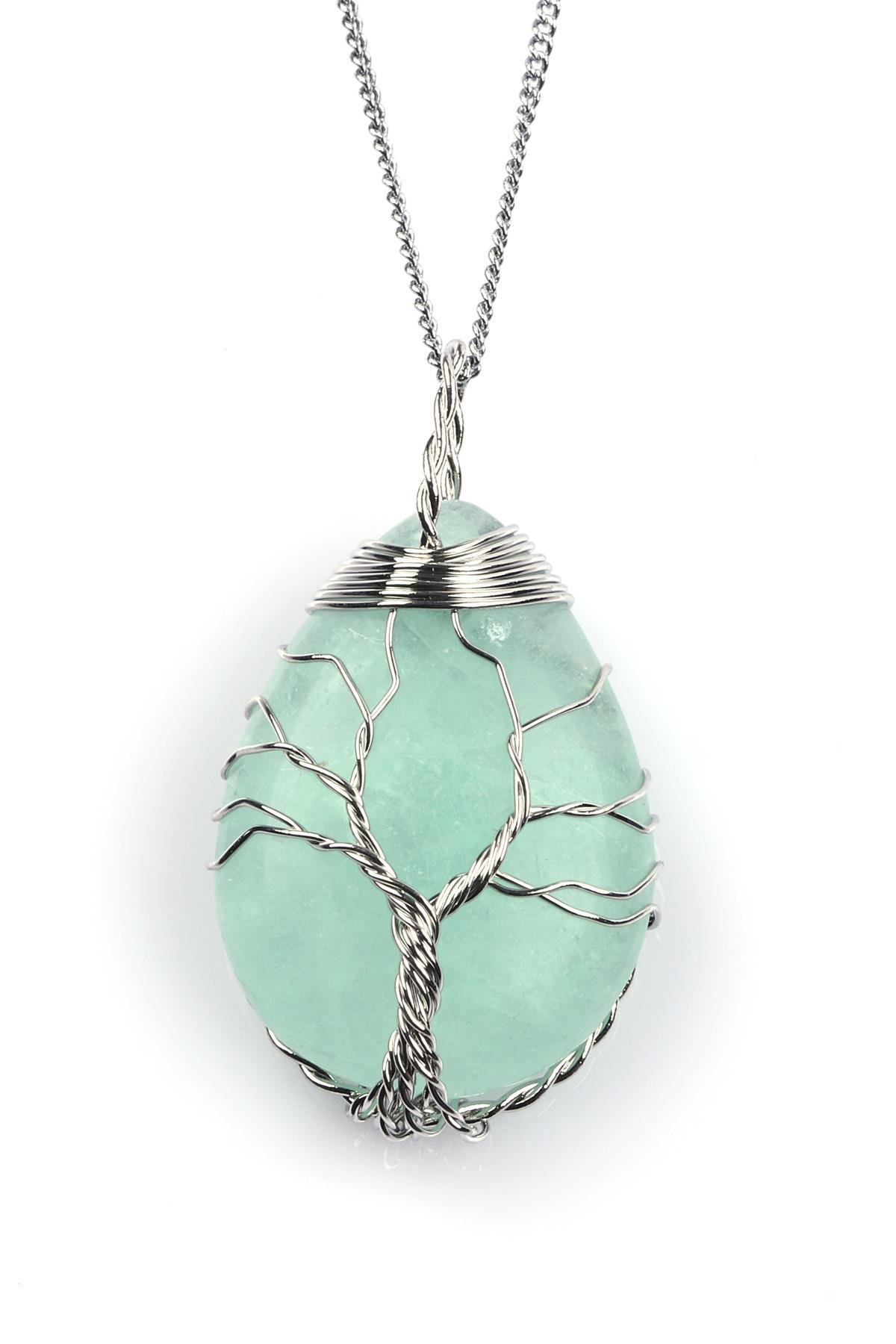 Florit Doğal Taş Tel Sarmalı Kolye