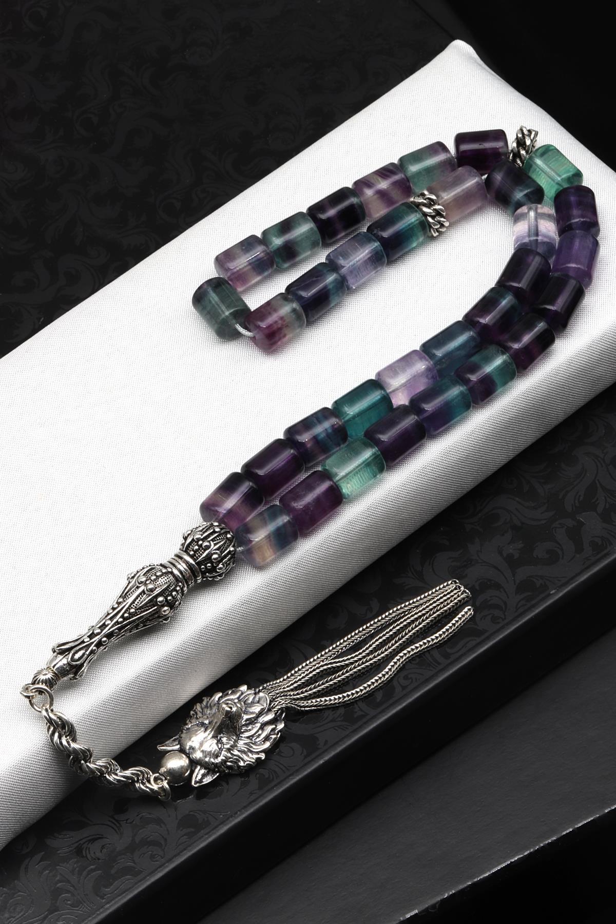 Florit Doğal Taş Tesbih 925 Ayar Gümüş 8 x 10 mm Kapsül Kesim