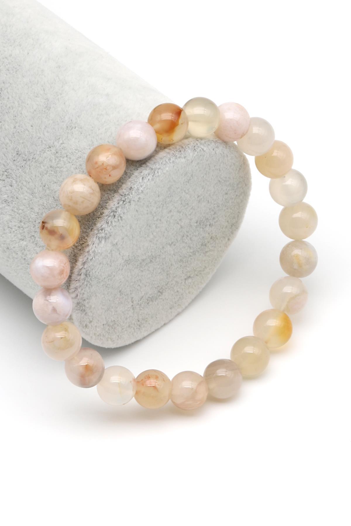 Flower Agate Doğal Taş Bileklik 8 mm Küre Kesim