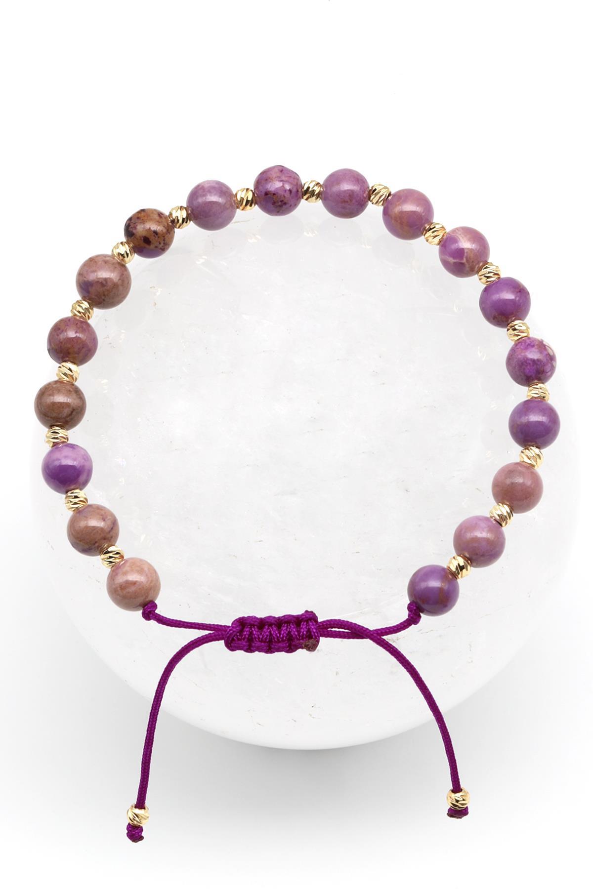 Fosfosiderit Doğal Taş Makrome Örme Bileklik Küre Kesim