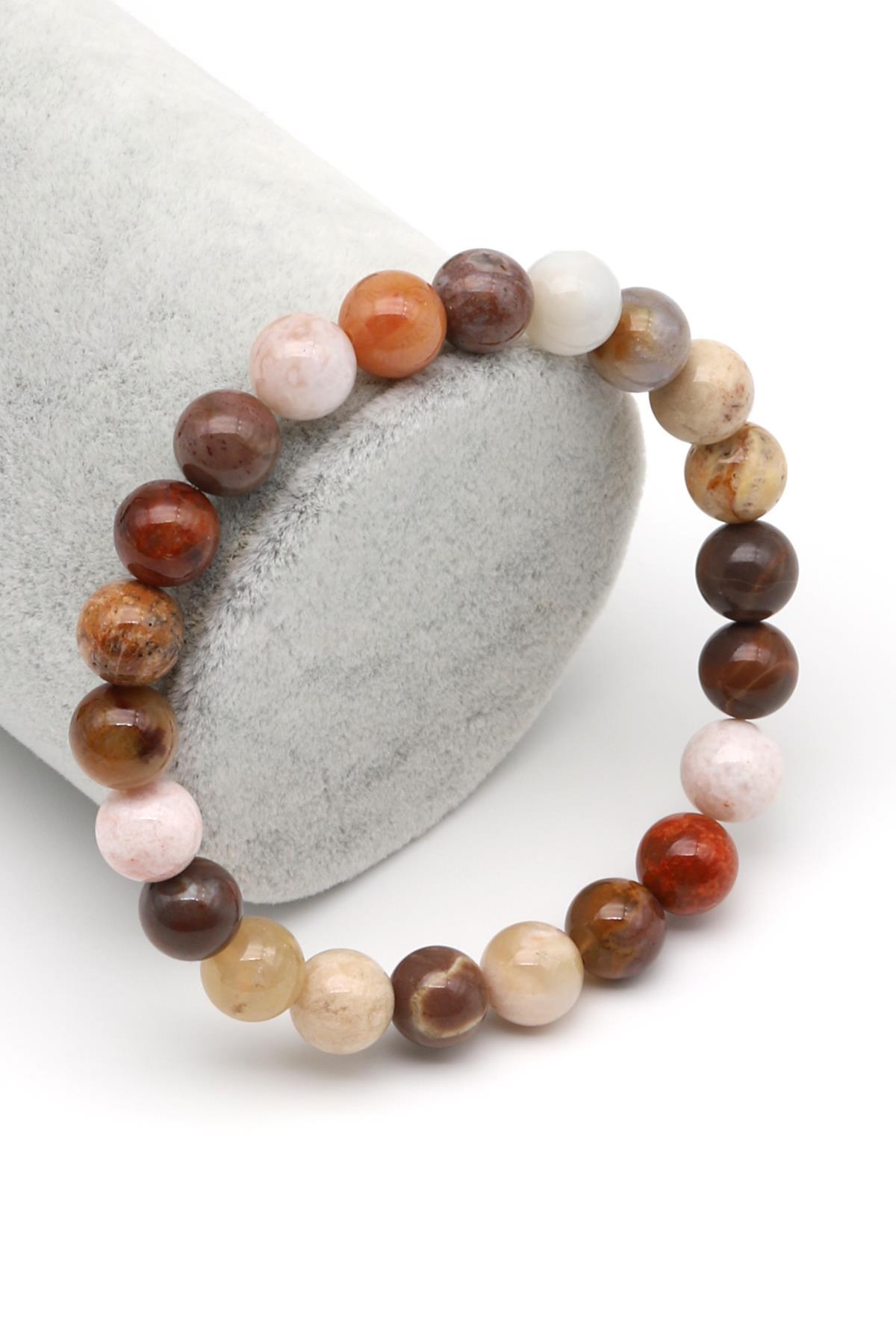 Fosil Mercan Doğal Taş Bileklik 8 mm Küre Kesim